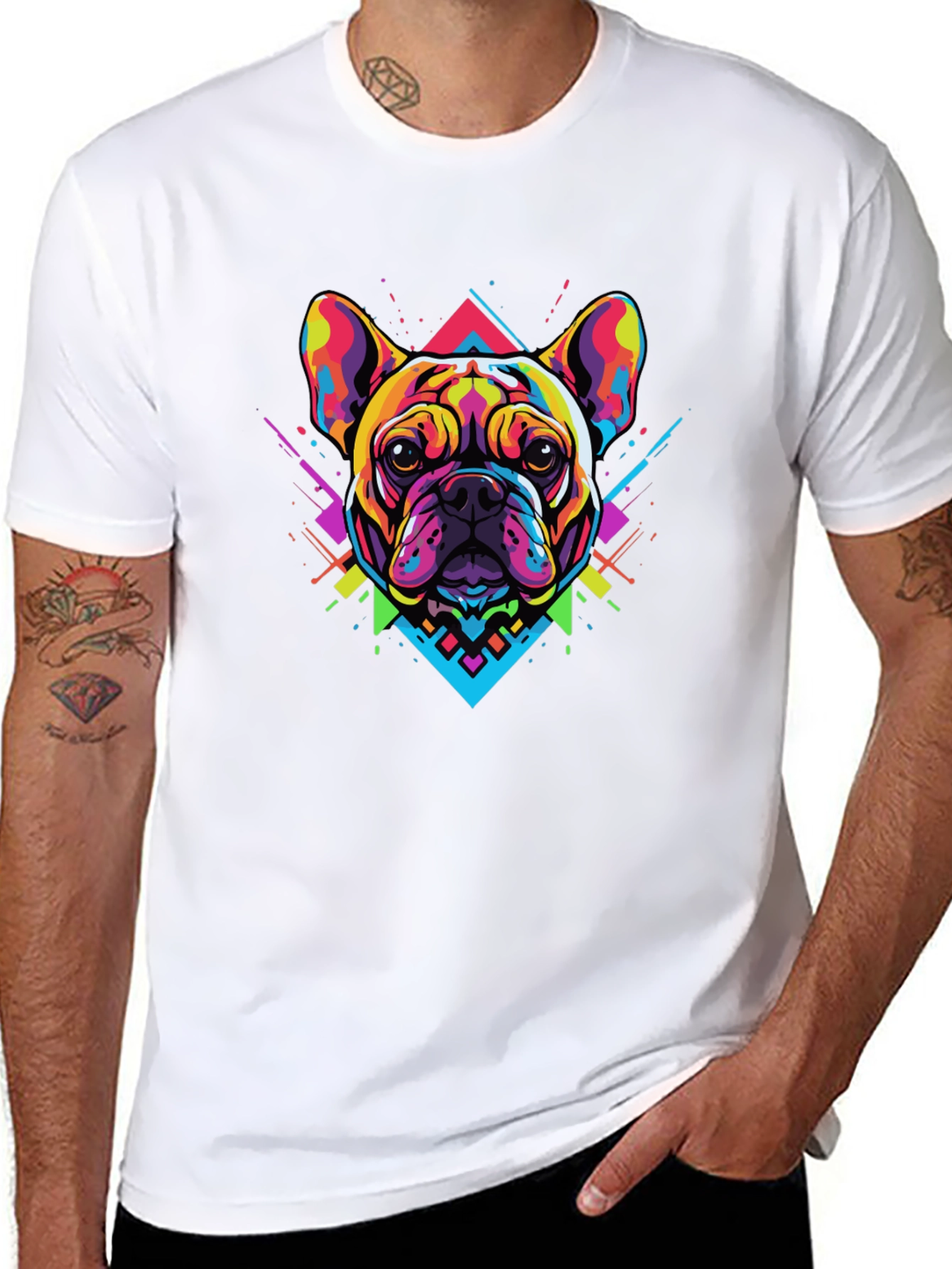 Black Bold Geometric Bulldog Graphic Tee - Black view 8