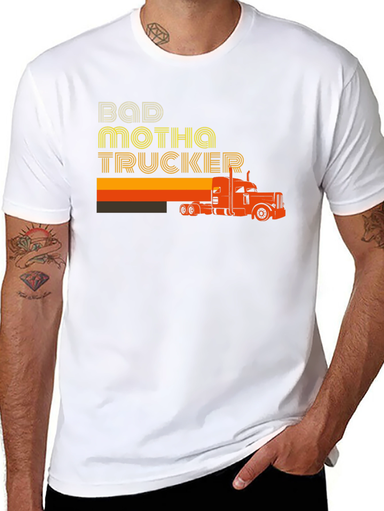 Black Bad Motha Trucker Graphic T-Shirt - Retro Style view 8