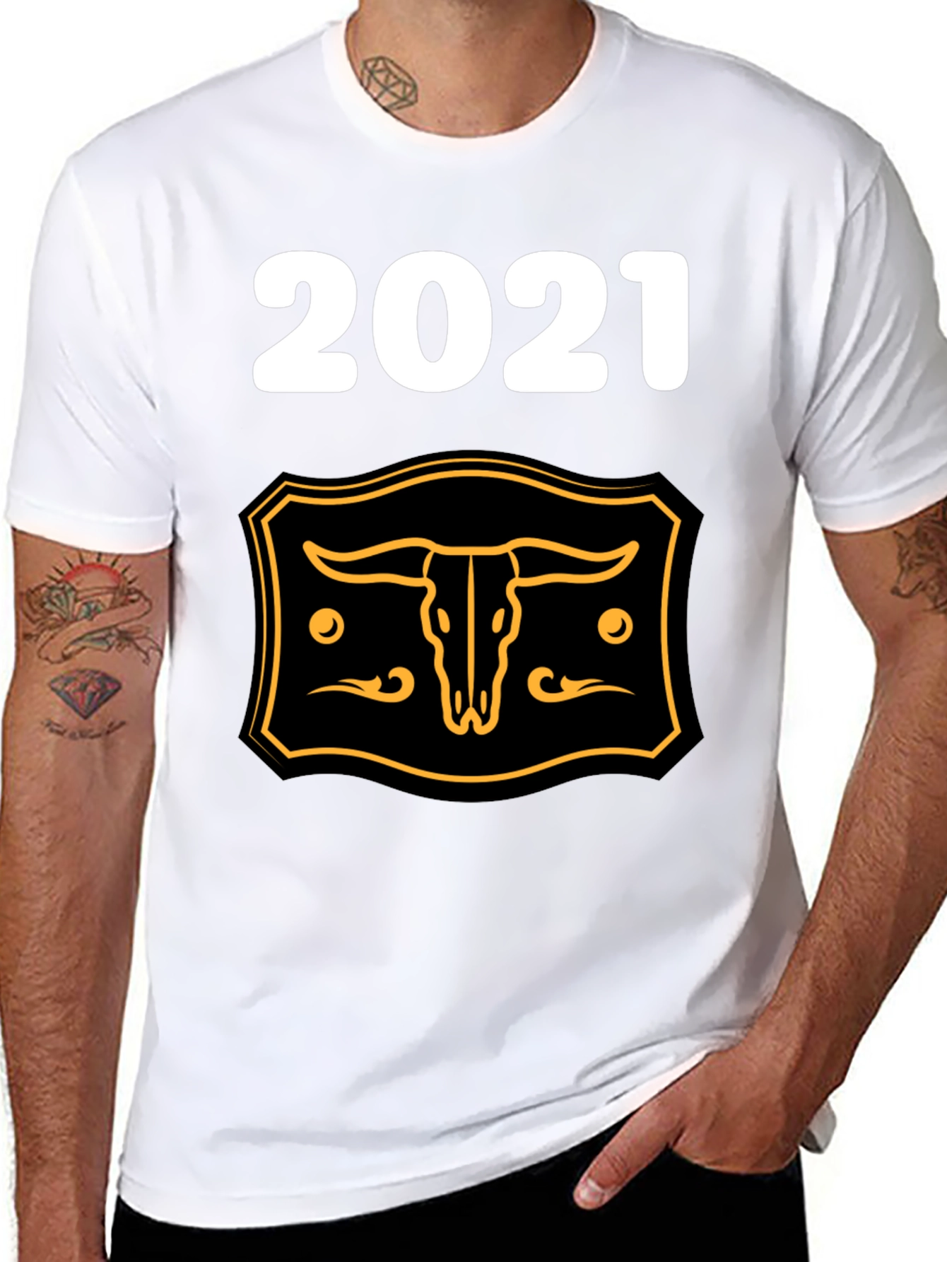 Black 2021 Steer Skull Graphic Tee - Black Cotton Blend view 8