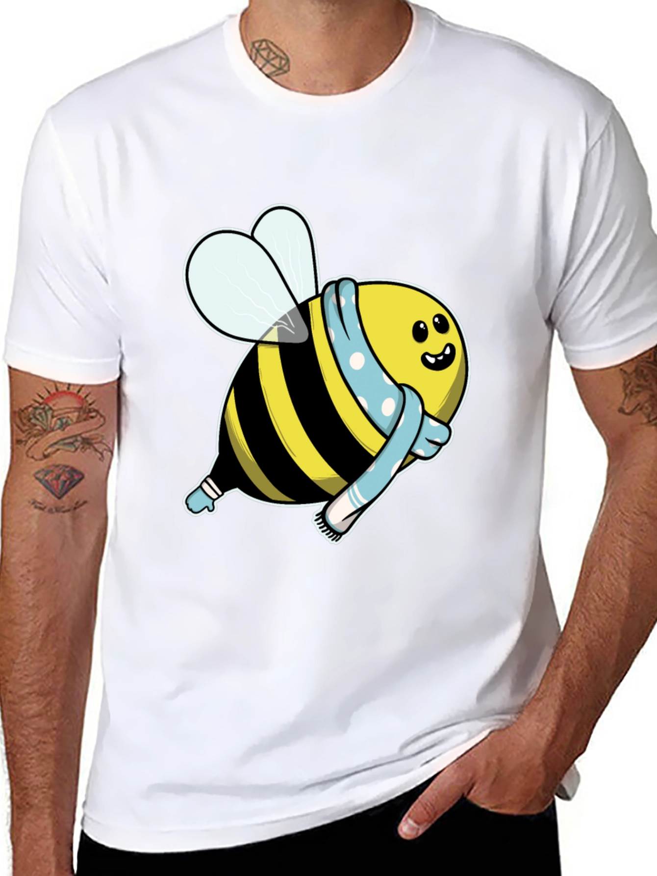 Black Cute Cartoon Bee T-Shirt - Black Cotton Blend view 8