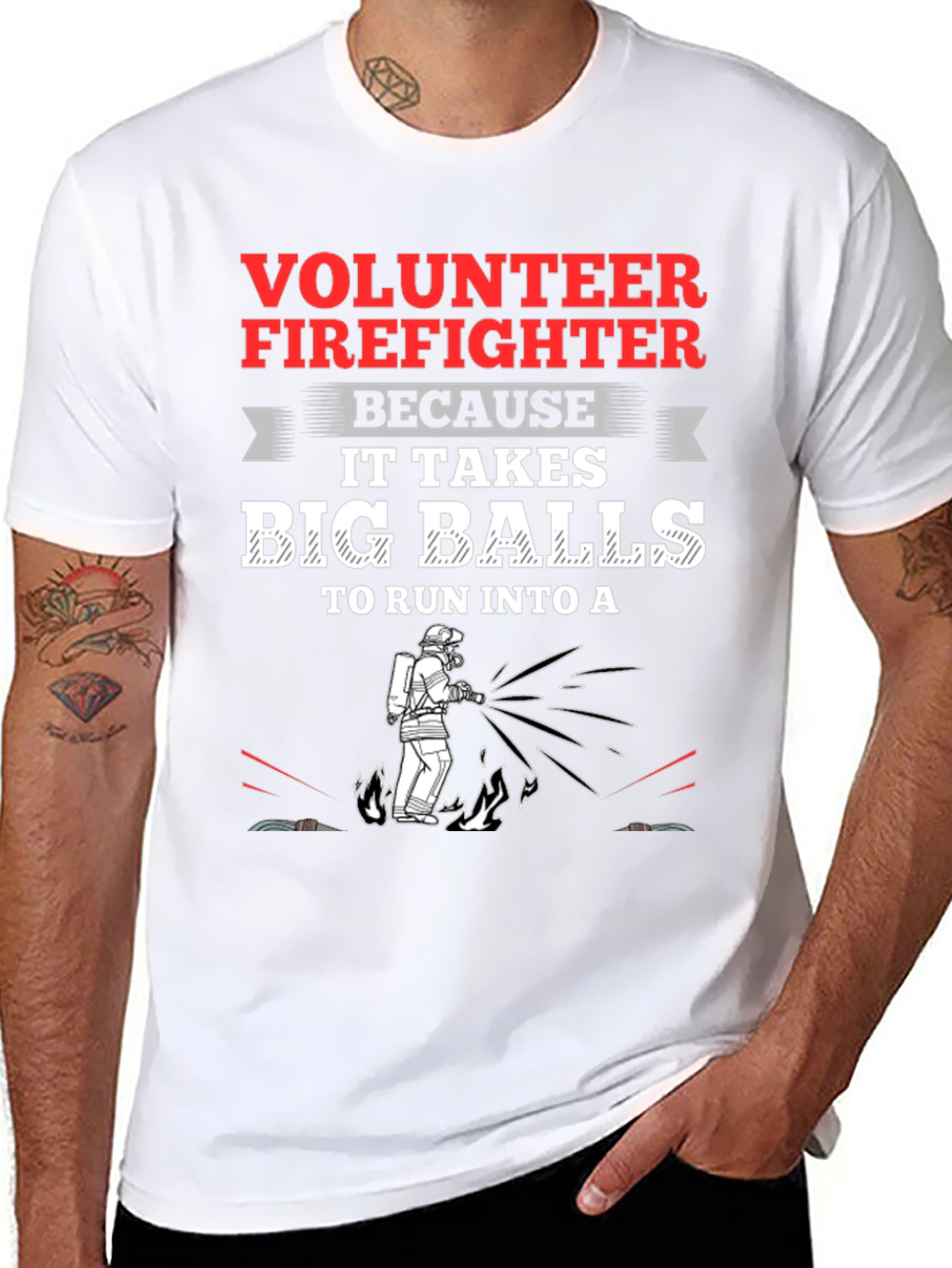 Black Volunteer Firefighter Big Balls Graphic Tee view 8