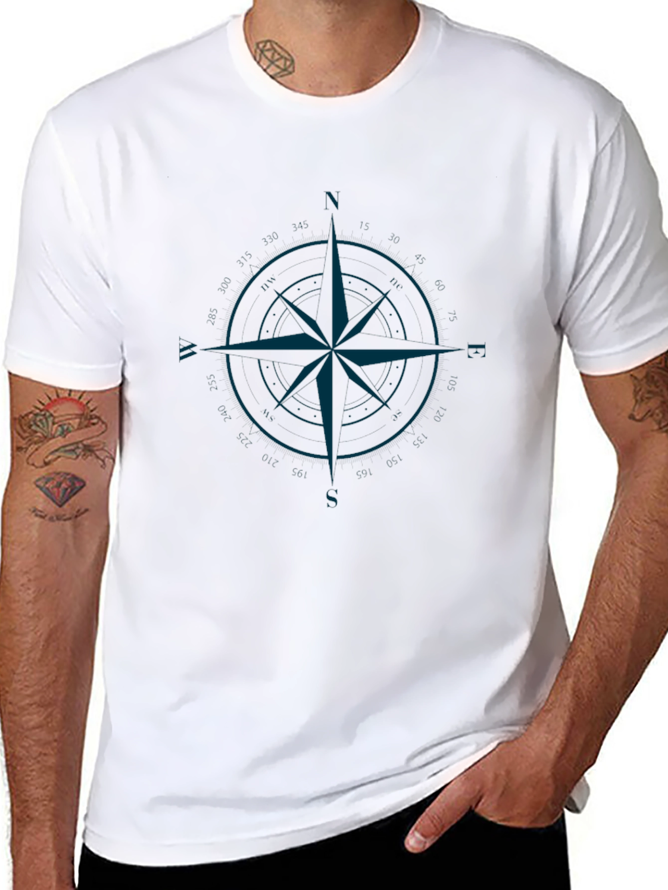 Black Compass Rose Graphic Print Men's T-Shirt view 8