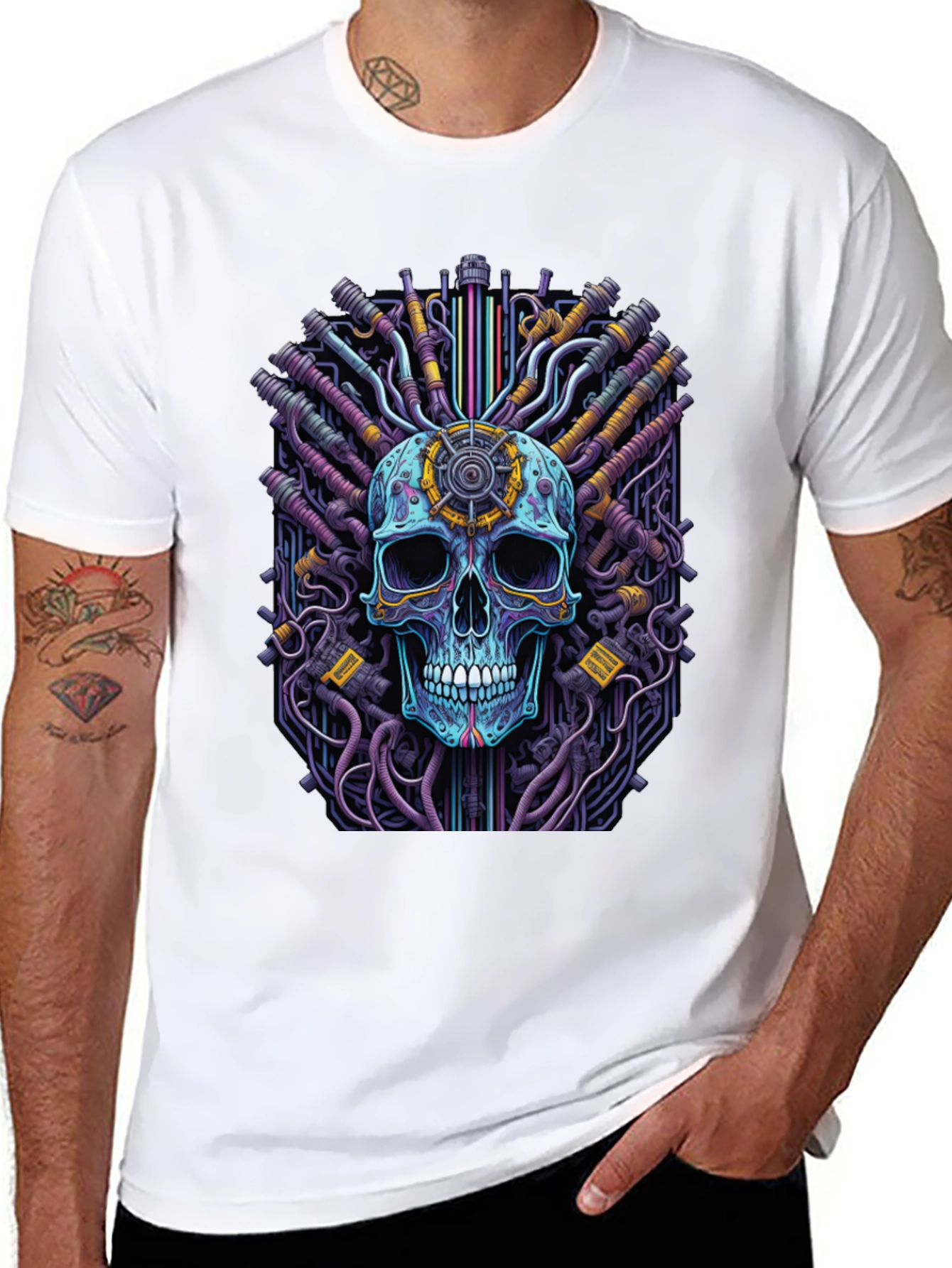 Black Cyberpunk Skull Graphic Tee - Black view 8