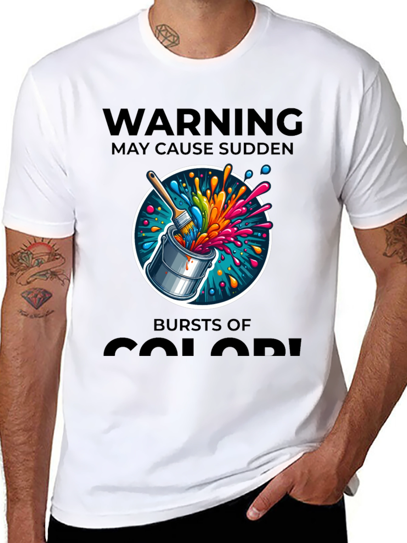 Black Warning May Cause Sudden Bursts of Color T-Shirt view 8