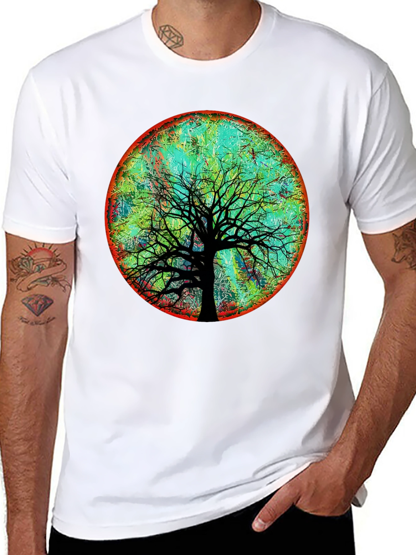 Black Artsy Tree of Life Graphic Tee - Black Cotton Blend view 8