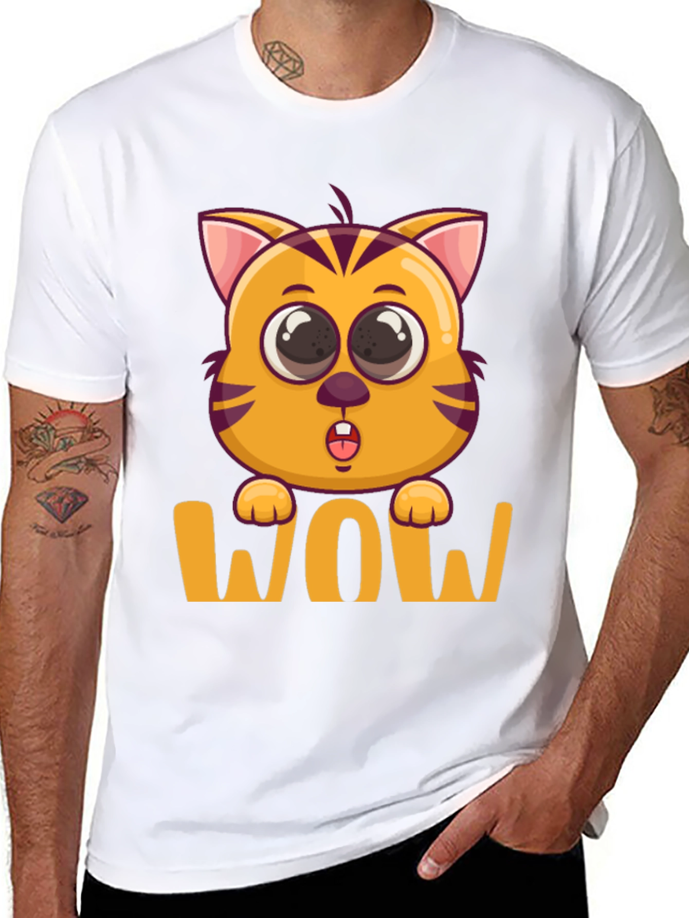 Black WOW Cat T-Shirt - Cute Cartoon Kitten Tee view 8