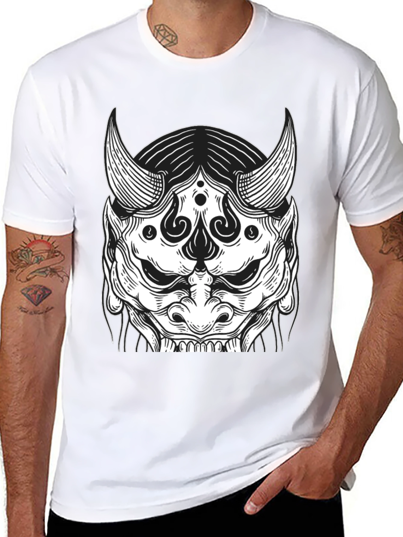 Black Black Oni Mask Graphic Tee view 8