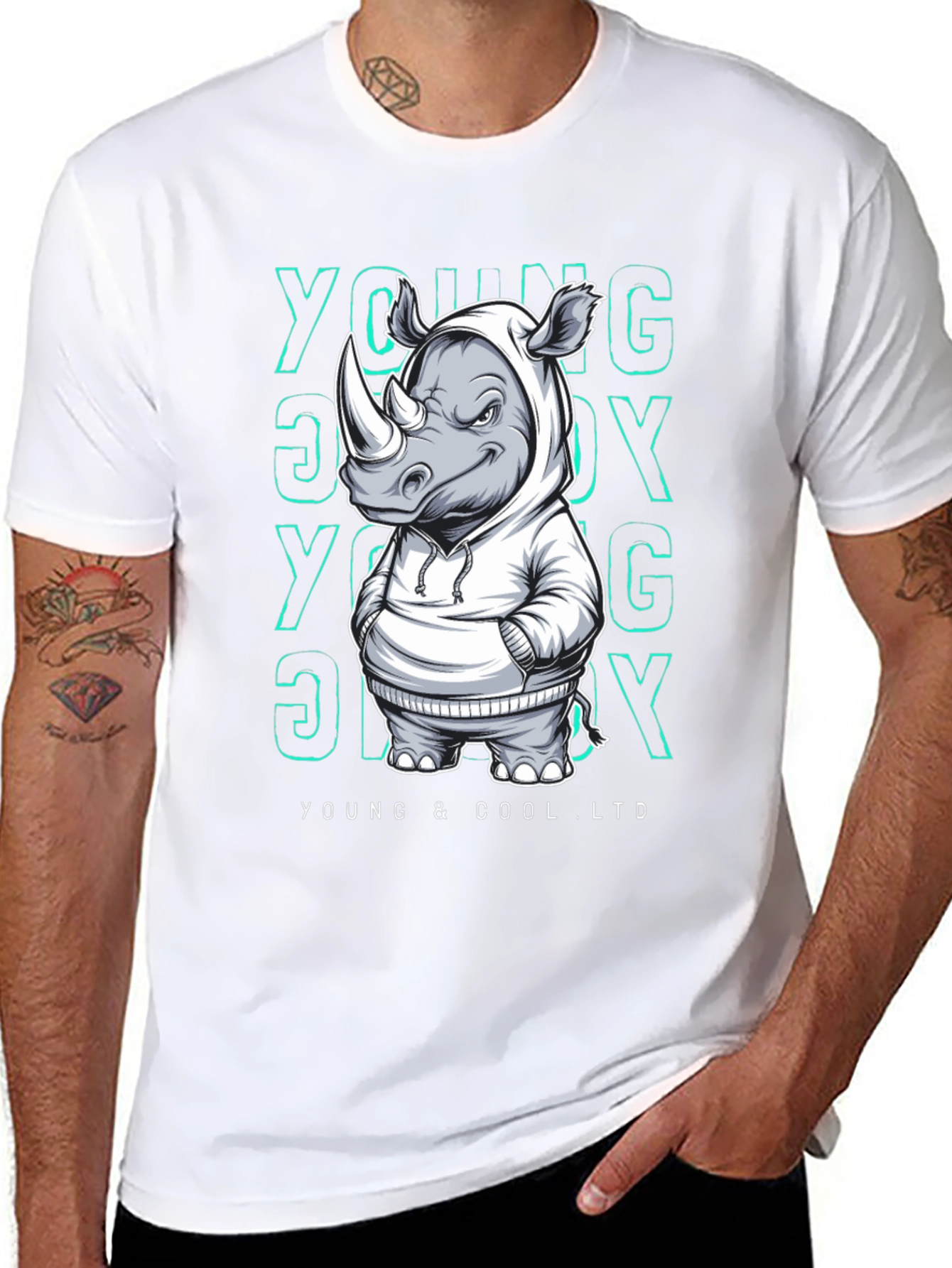 Black Cool Rhino Graphic T-Shirt - Young & Cool Ltd. view 8