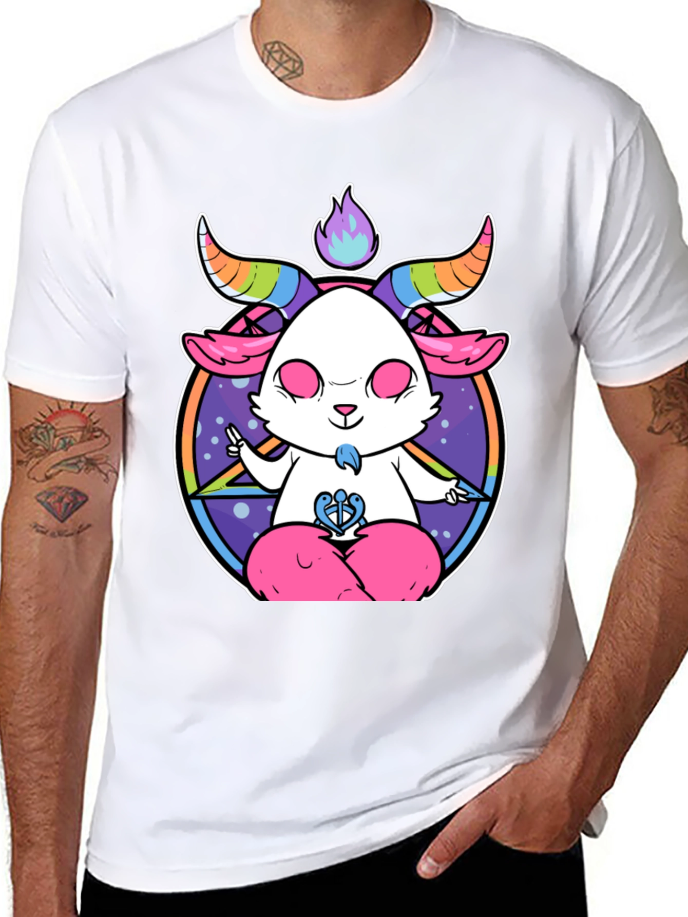 Black Meditating Pastel Goat T-Shirt view 8