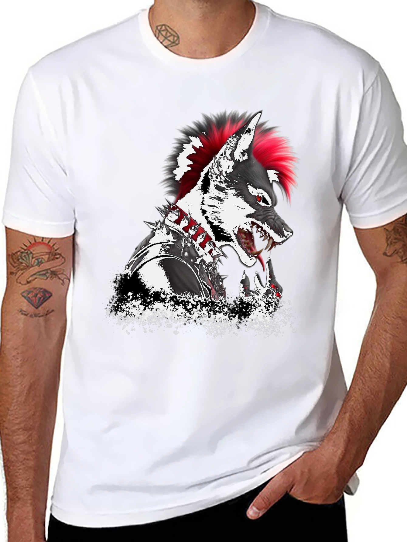 Black Punk Wolf Graphic T-Shirt - Unique Design view 8