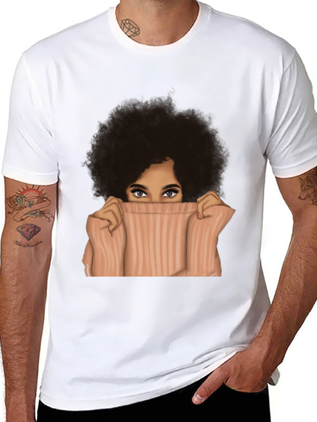 Black Afro Woman Peek-a-Boo Graphic Tee - Unisex view 8