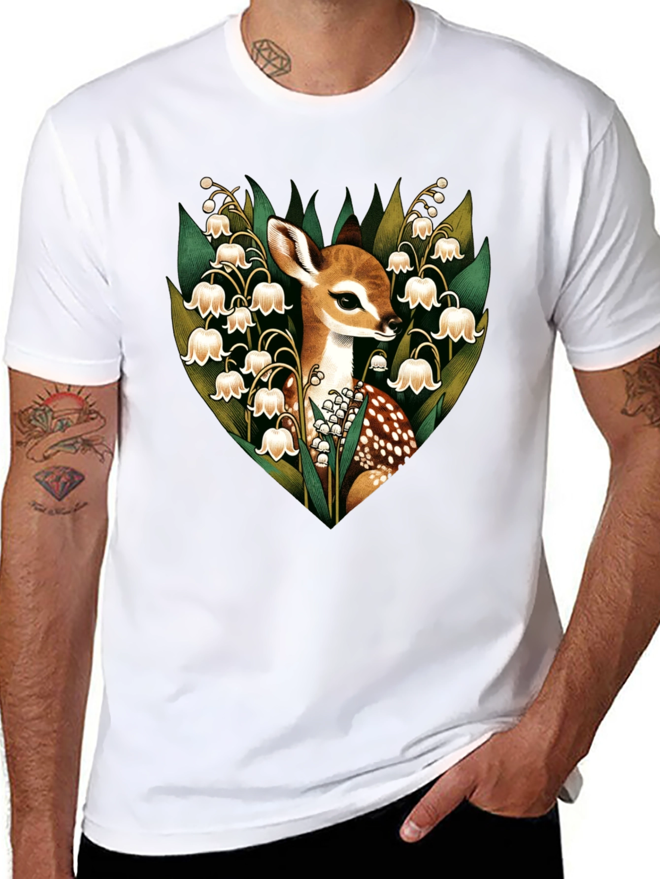 Black Deer & Lily of the Valley Graphic T-Shirt view 8