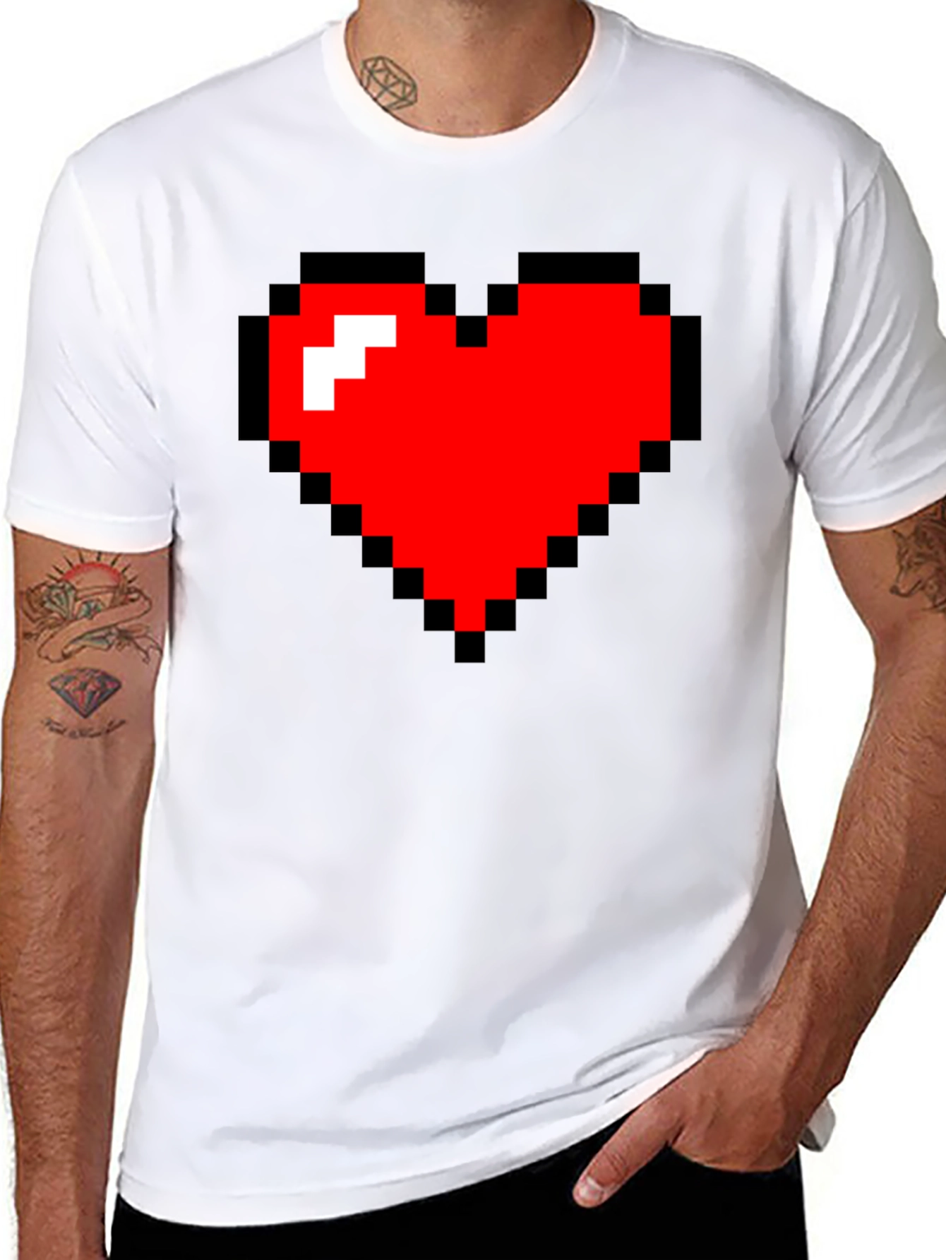 Black Pixel Heart Black Tee - Gamer Style view 8