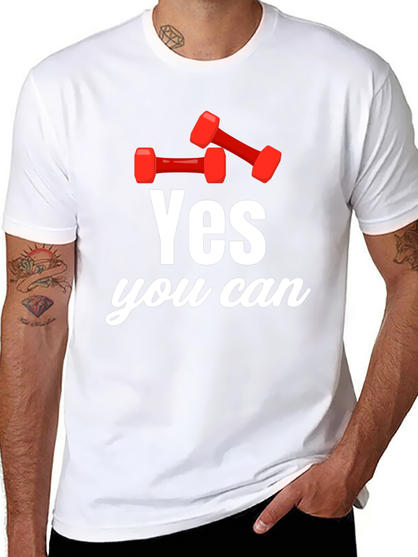Black Yes You Can! Dumbbell Graphic T-Shirt - Motivational Gym Tee view 8
