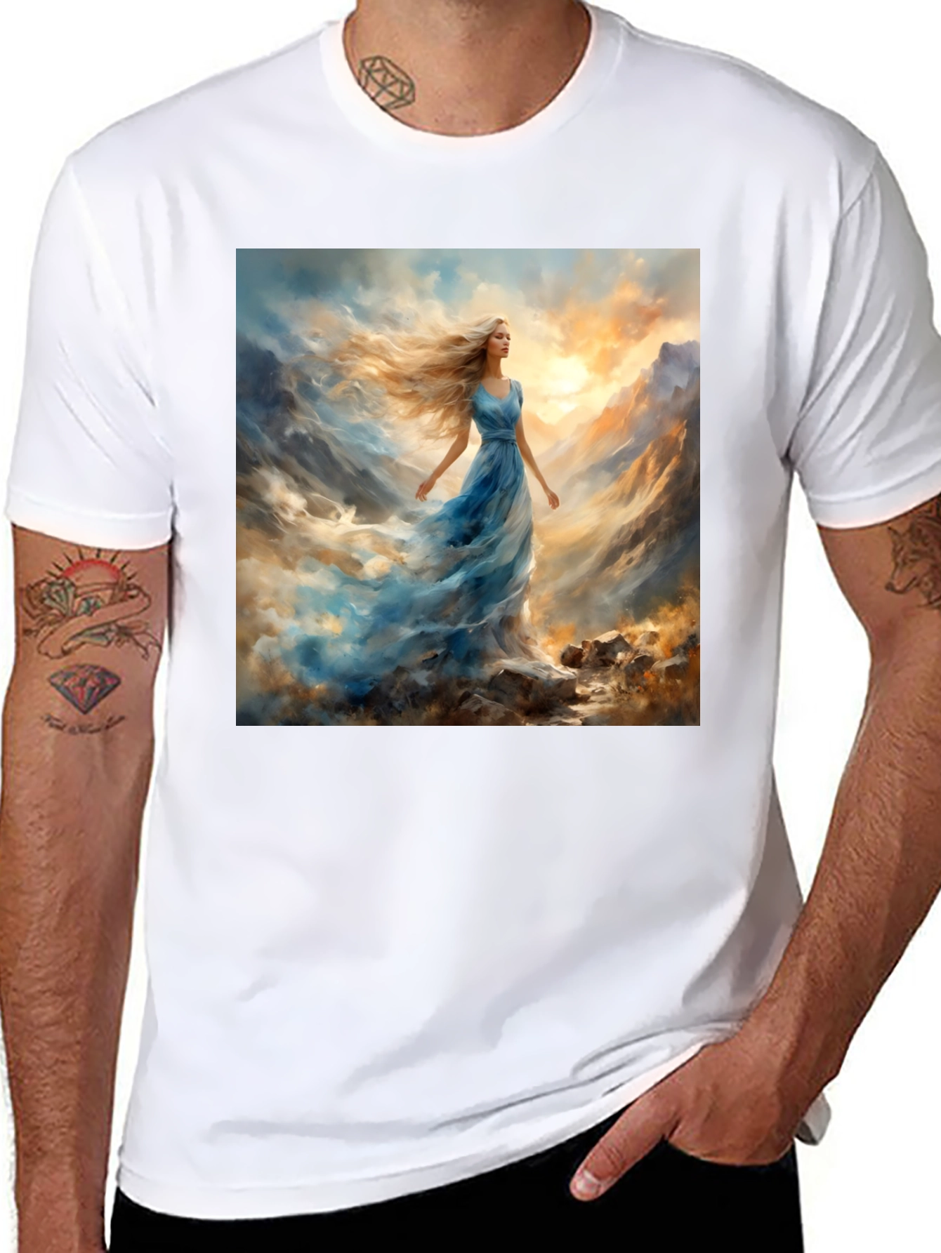 Black Woman in Blue Dress T-Shirt view 8