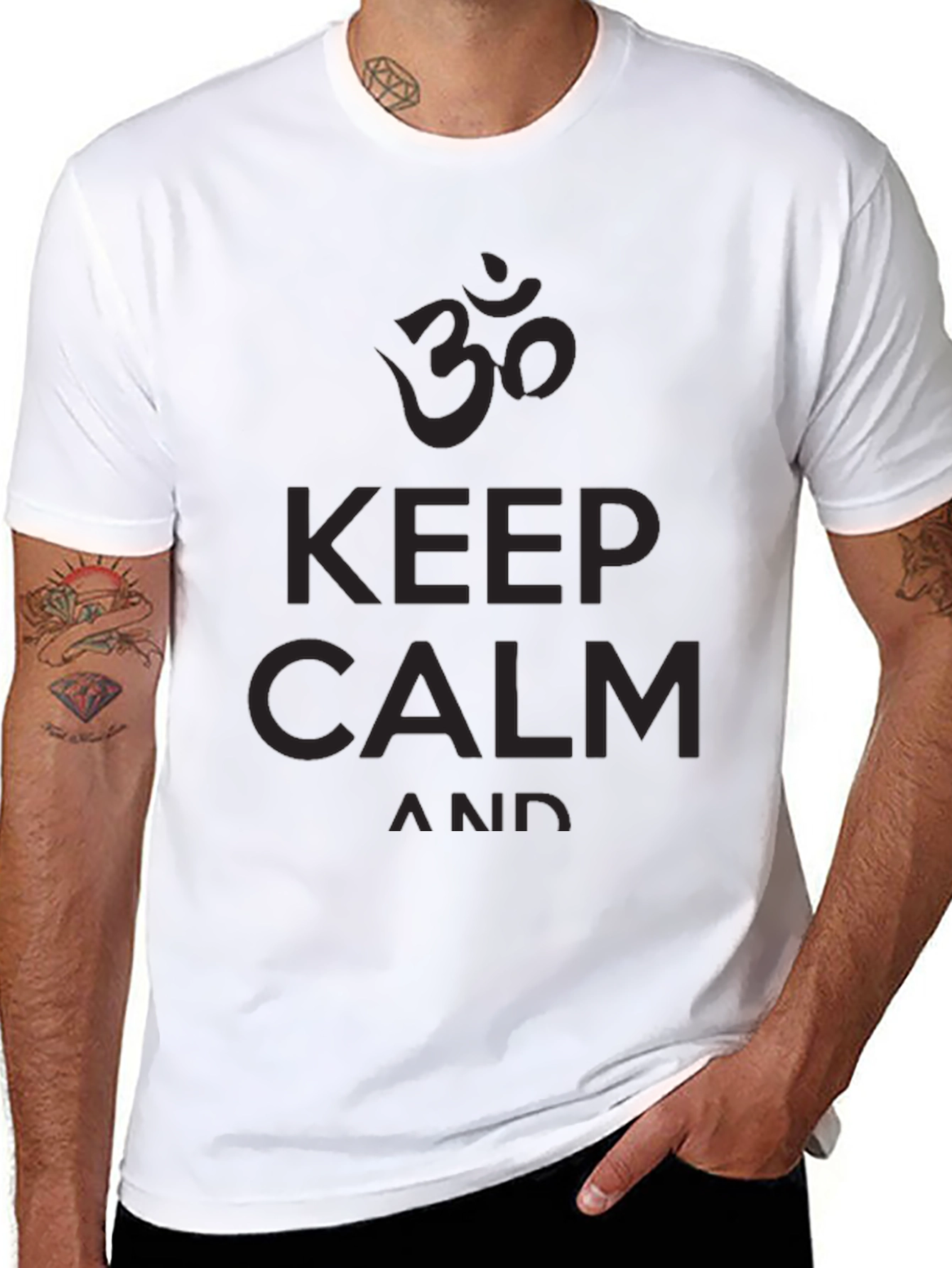 Black Keep Calm Om Graphic T-Shirt - Men's Black Tee view 8