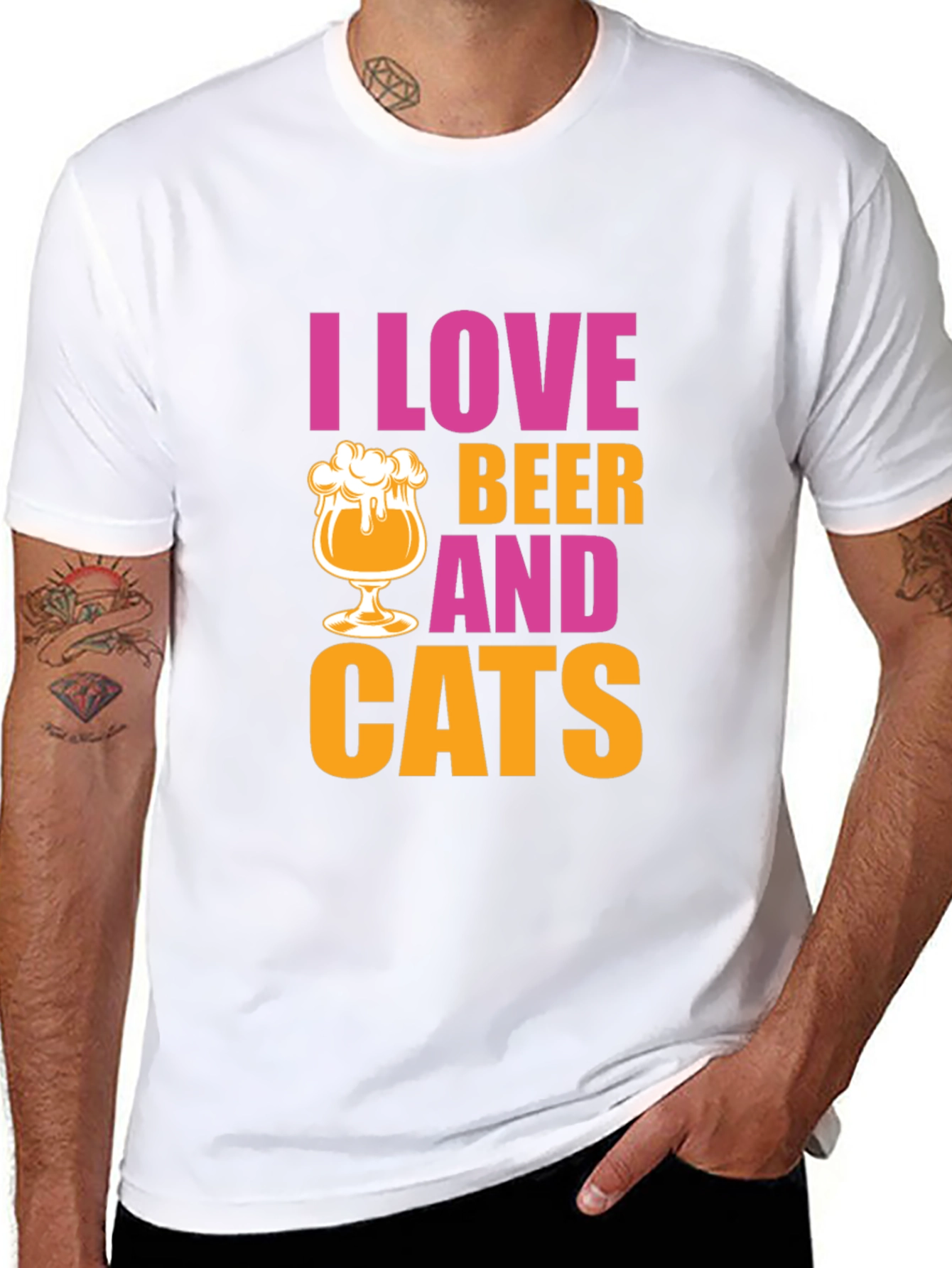 Black I Love Beer and Cats Graphic T-Shirt view 8