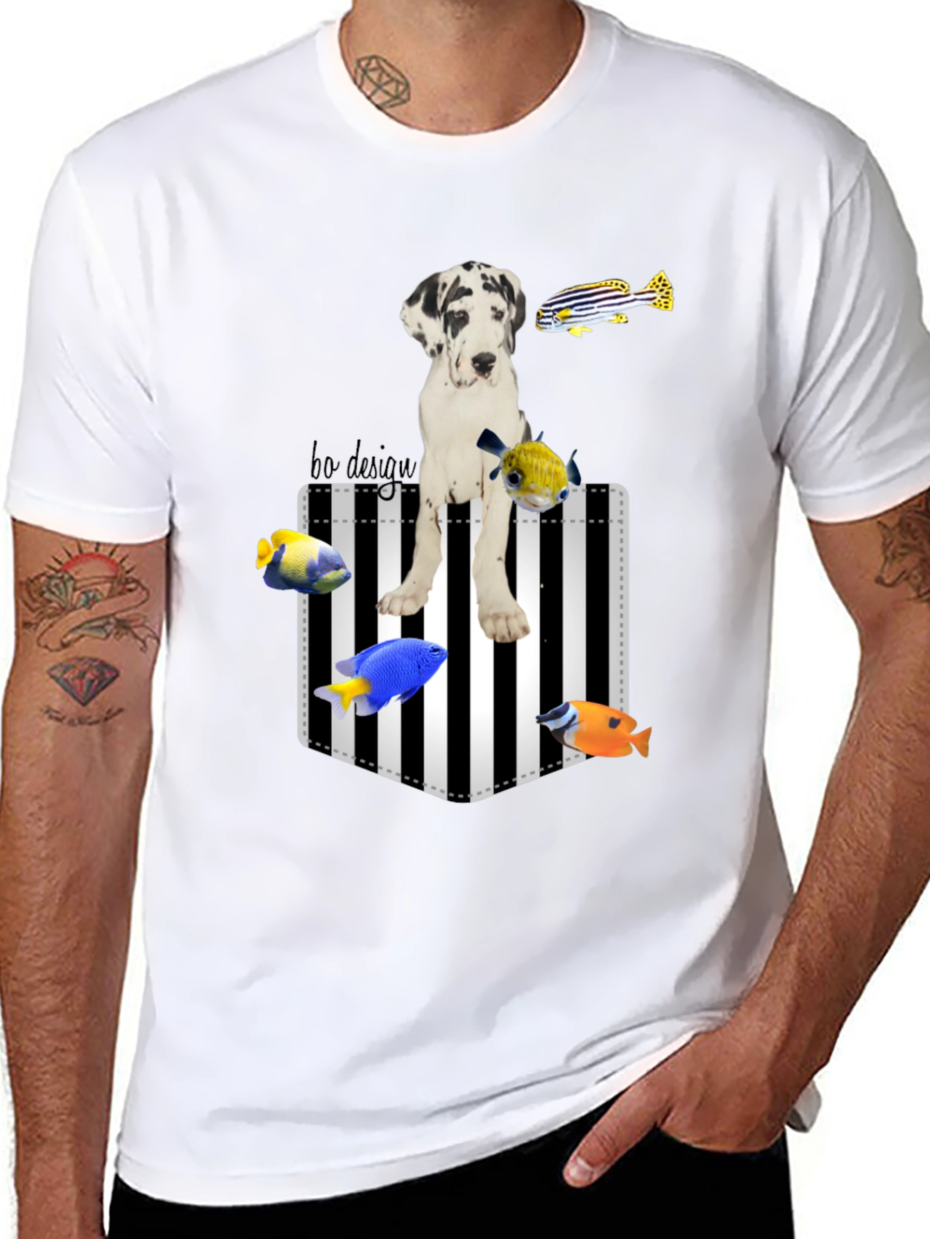 Black Dog and Fish Graphic Tee - Unique Print view 8
