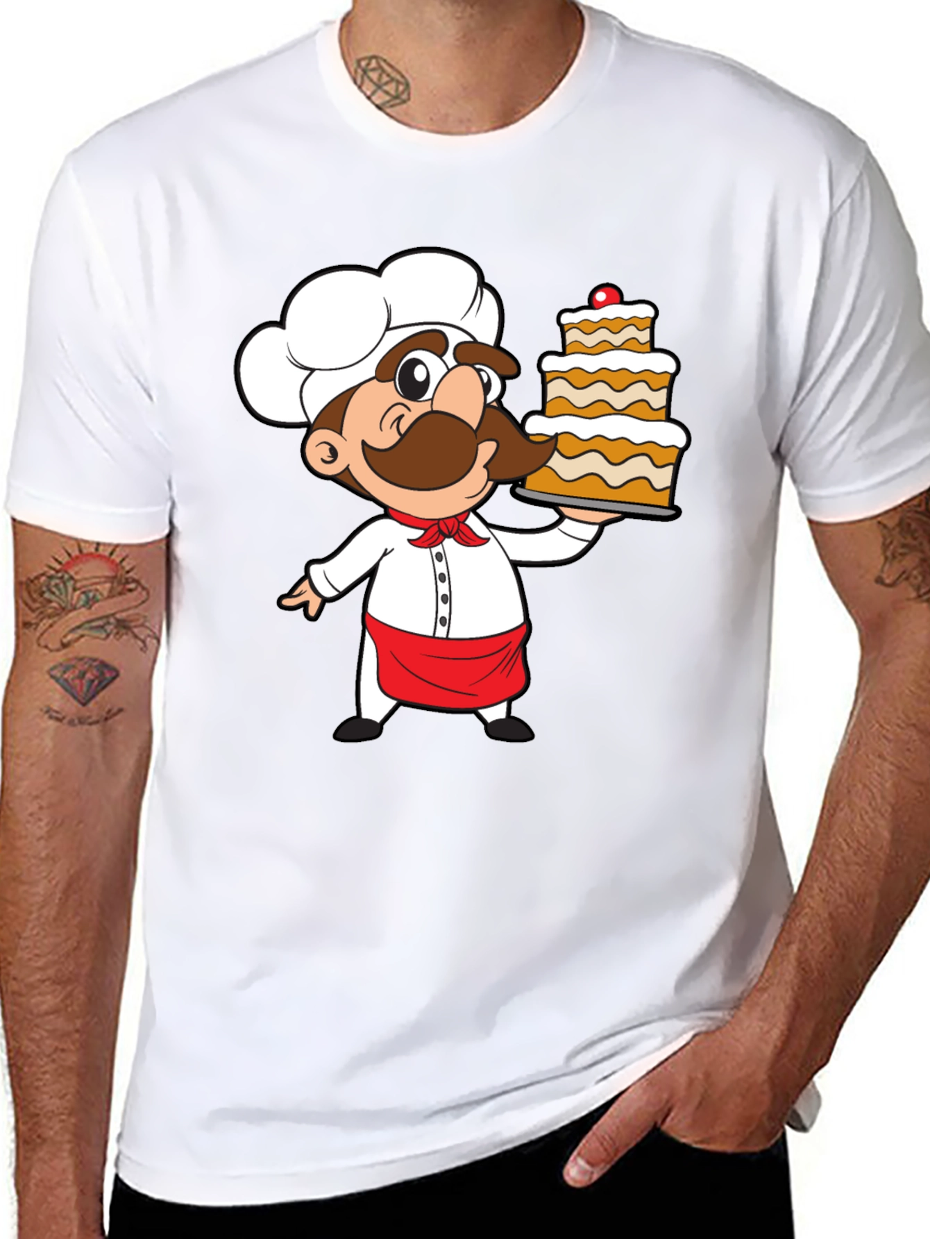 Black Chef Cartoon Graphic Print T-Shirt view 8