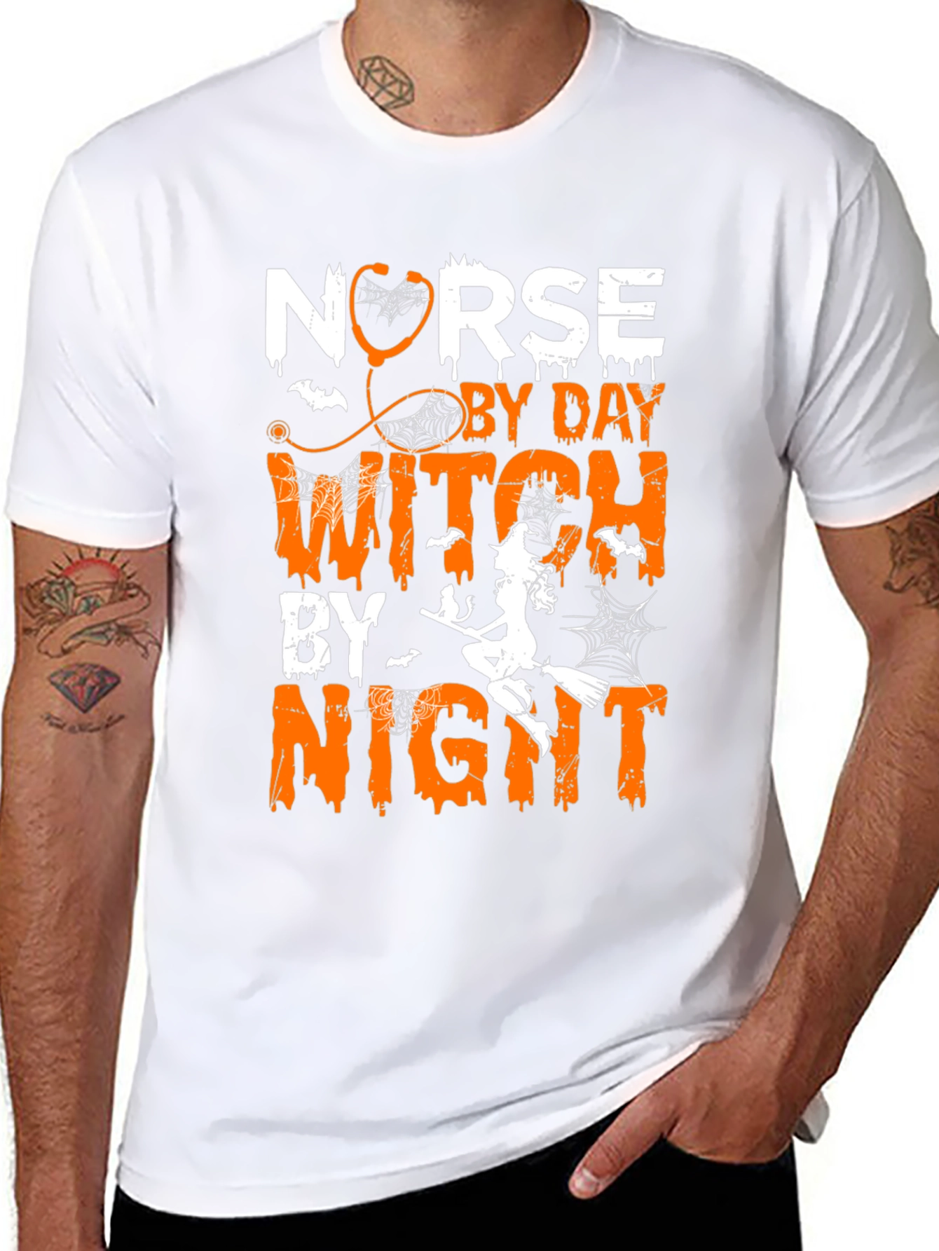 Black Nurse By Day Witch By Night Halloween T-Shirt view 8