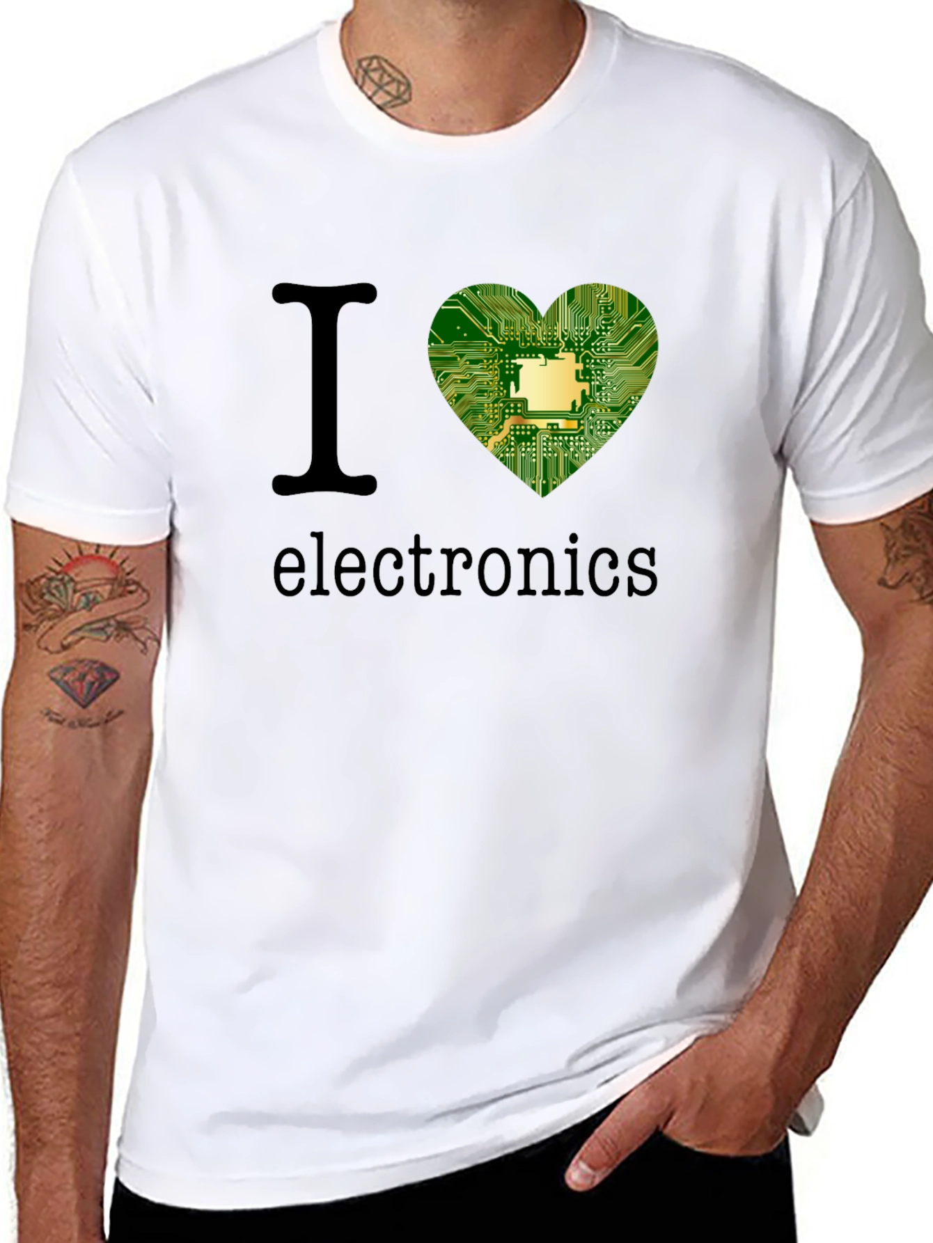 Black I Heart Electronics T-Shirt - Circuit Board Design view 8