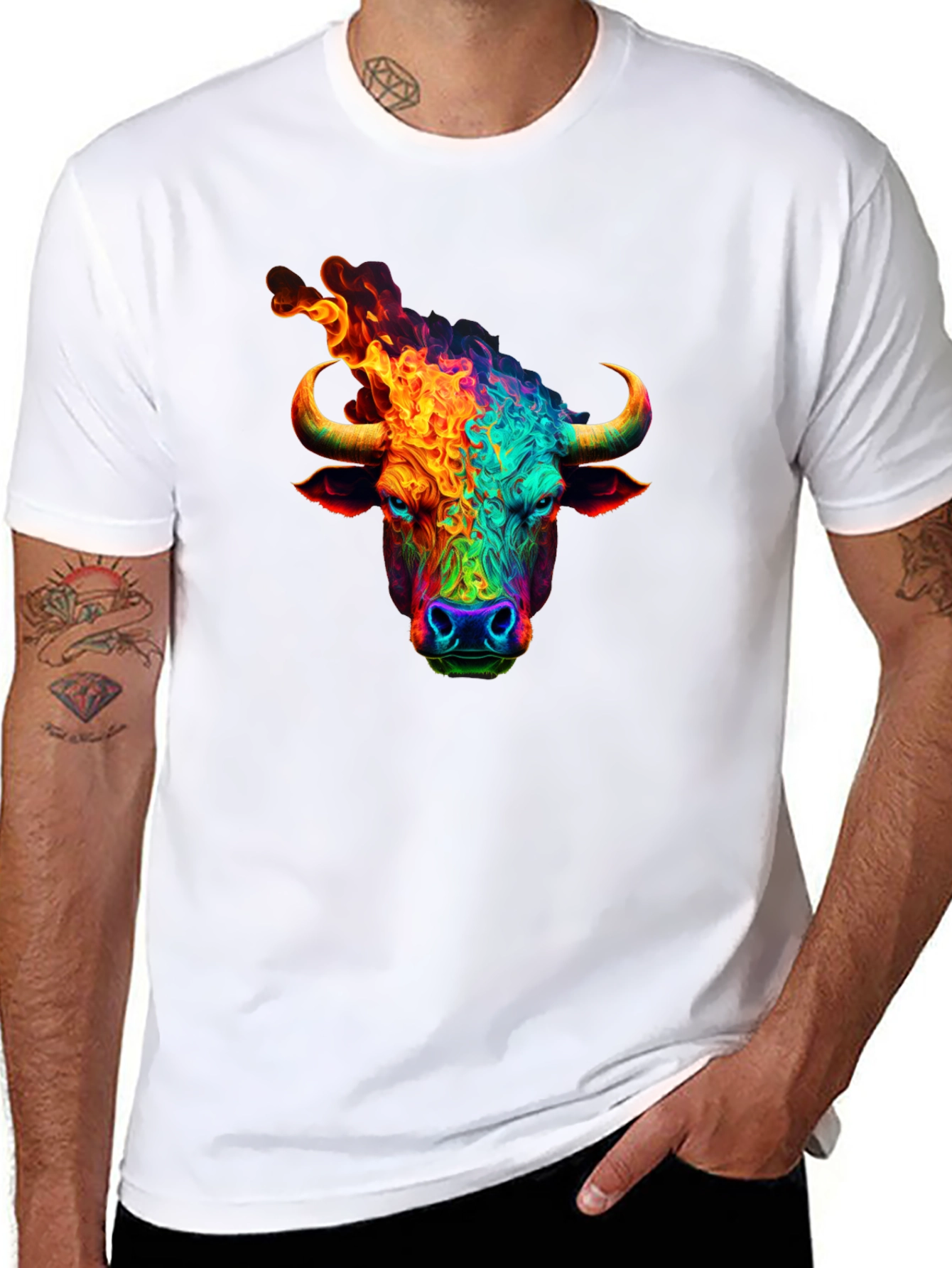 Black Fiery Bull Graphic T-Shirt - Bold & Vibrant Design view 8