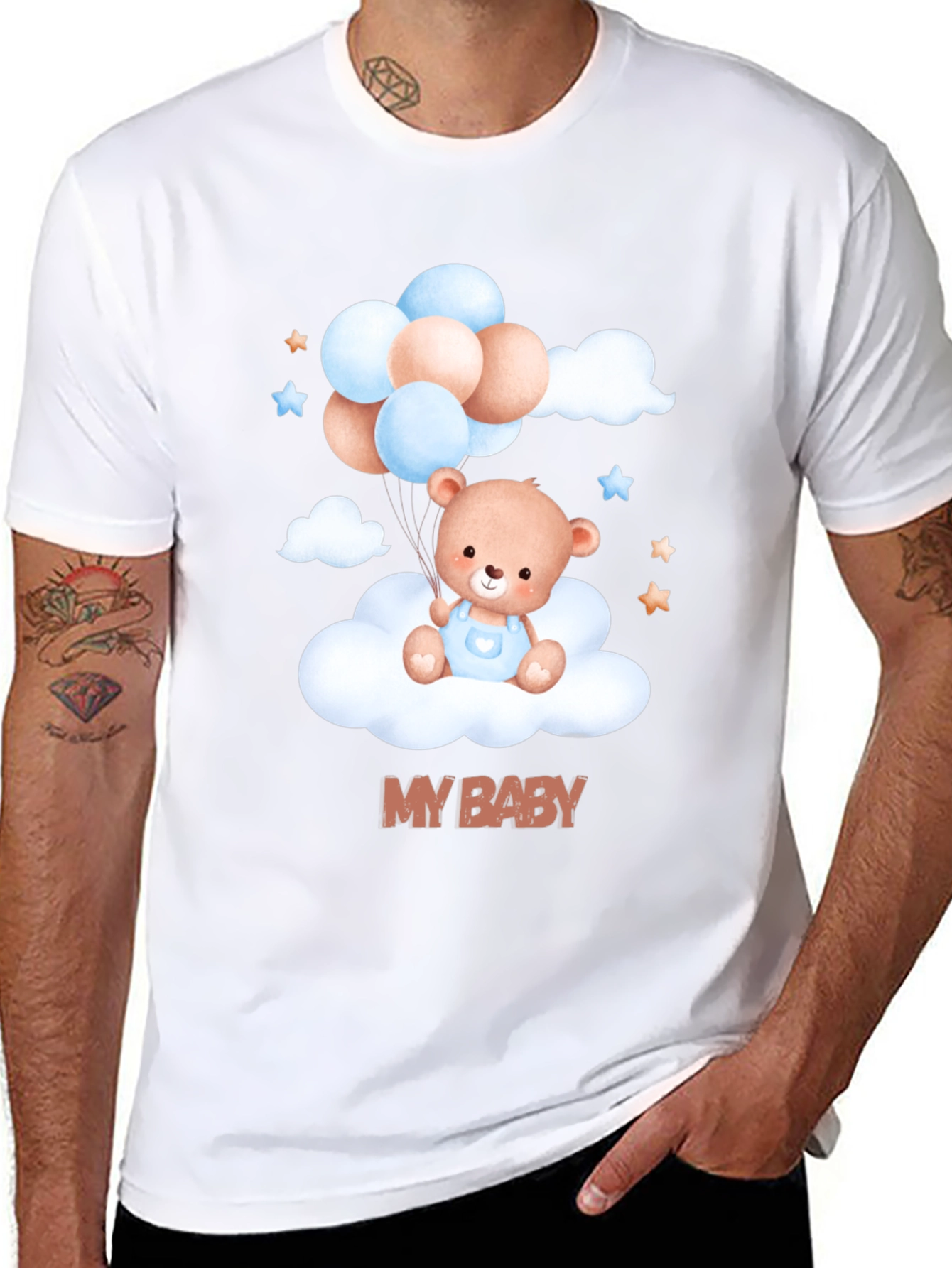 Black Cute "My Baby" Bear & Balloons Black T-Shirt view 8