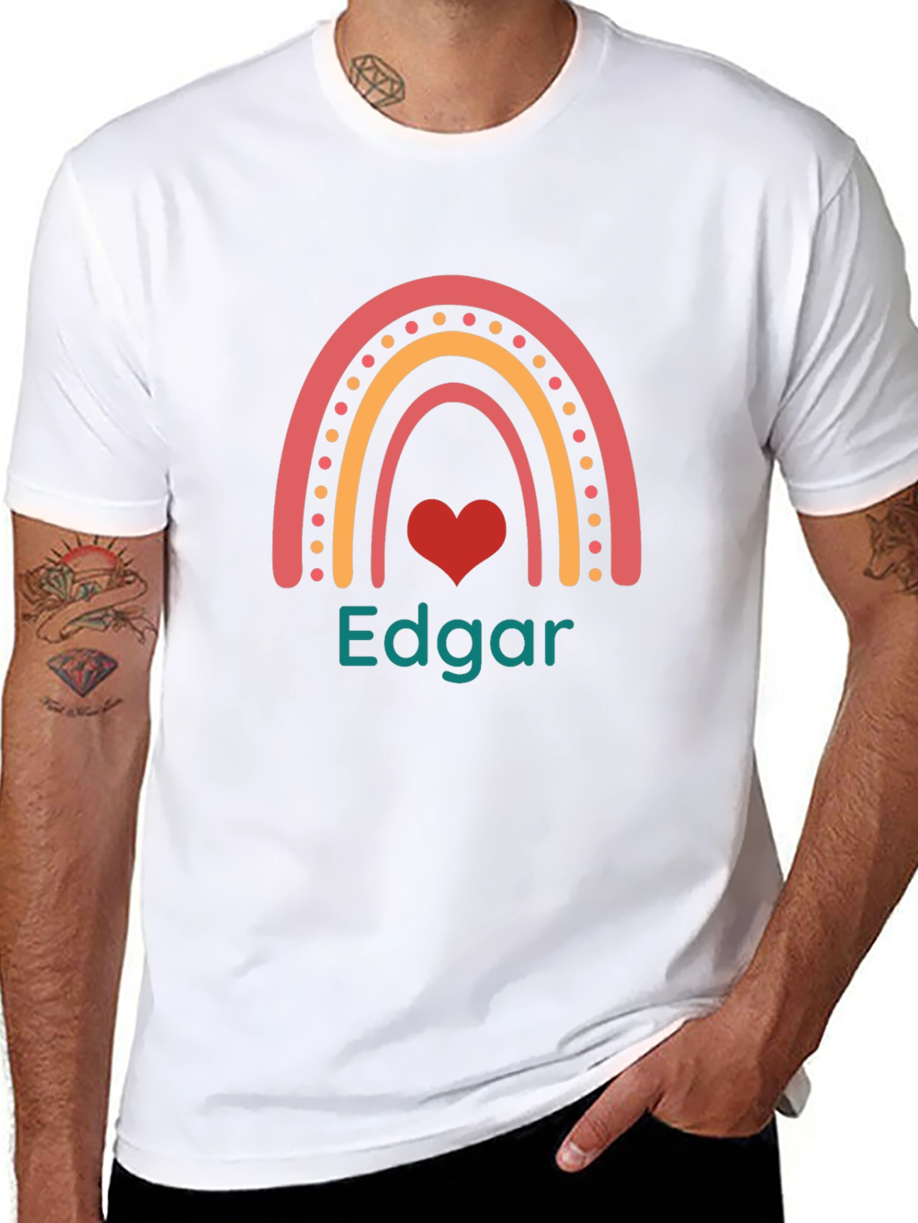 Black Personalized Rainbow Edgar Heart T-Shirt view 8