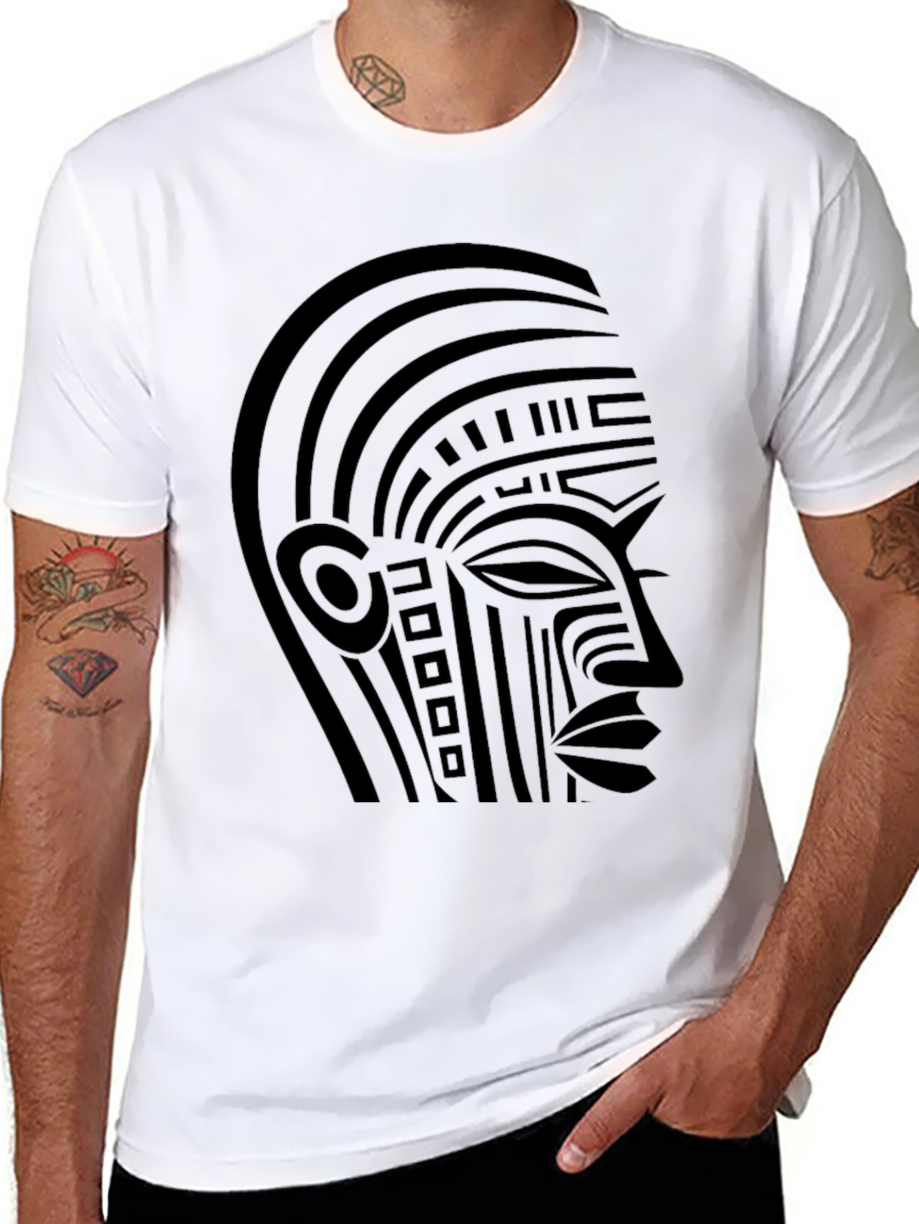 Black Tribal Face Graphic Black T-Shirt view 8