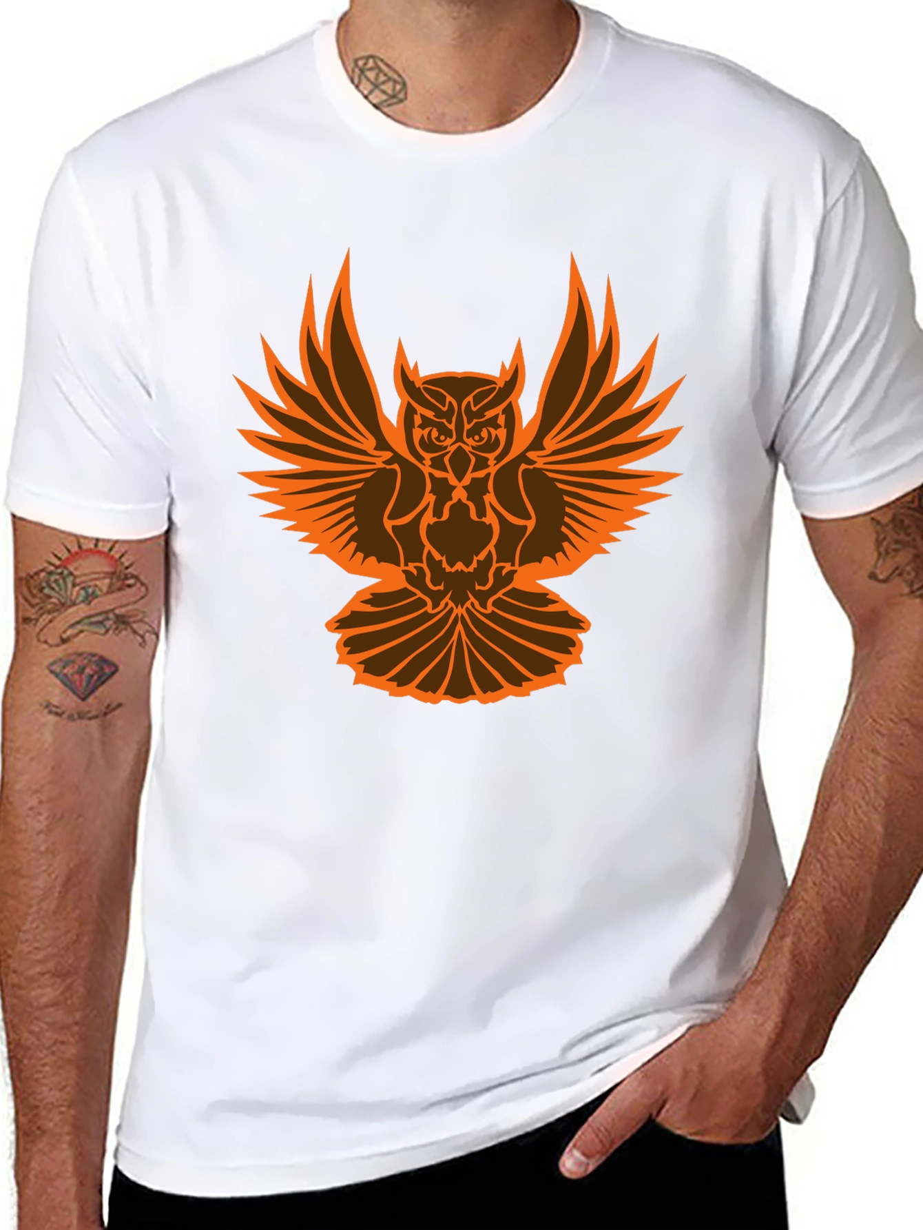 Black Owl Graphic Black T-Shirt for Men view 8