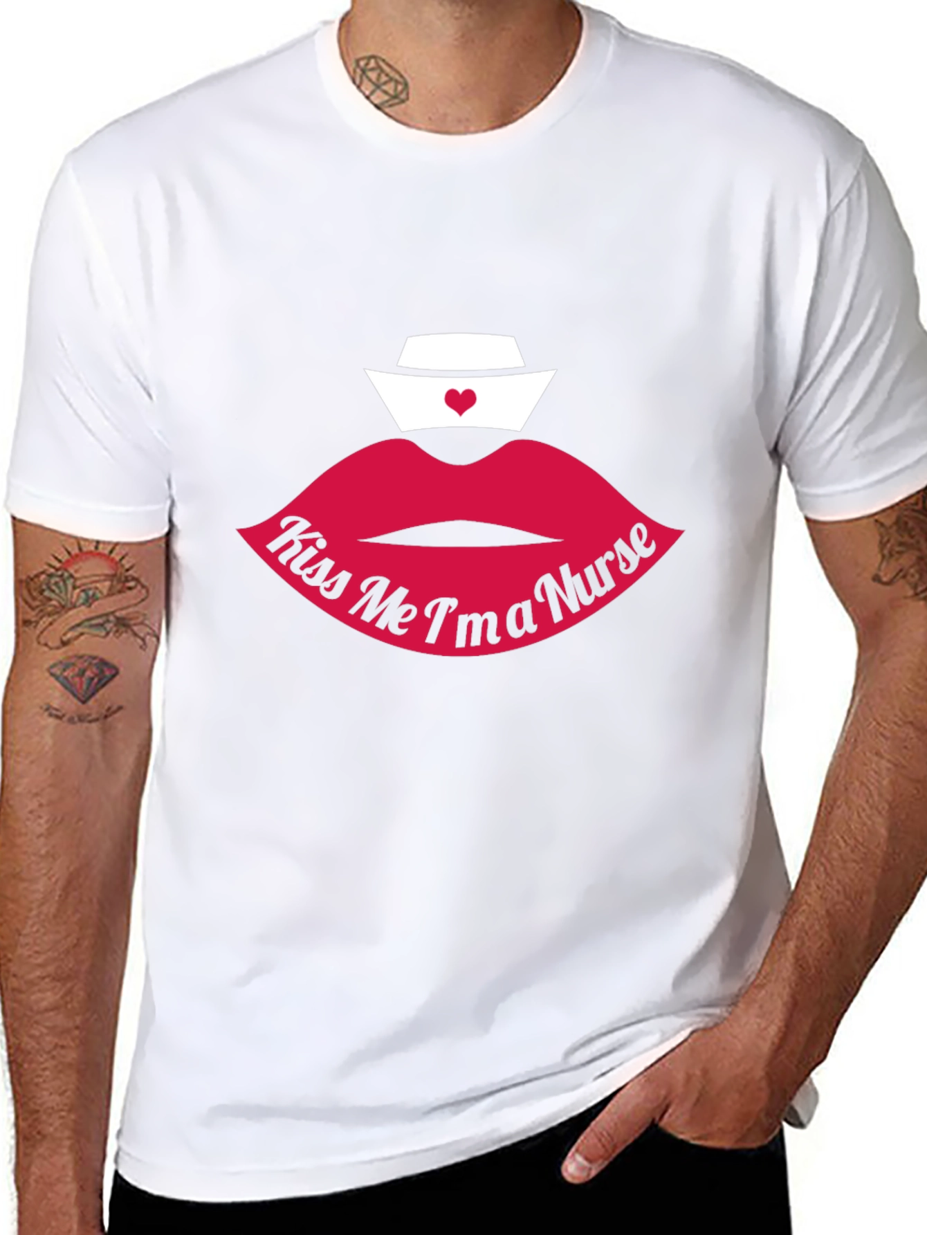 Black Kiss Me I'm A Nurse Lips Graphic T-Shirt view 8