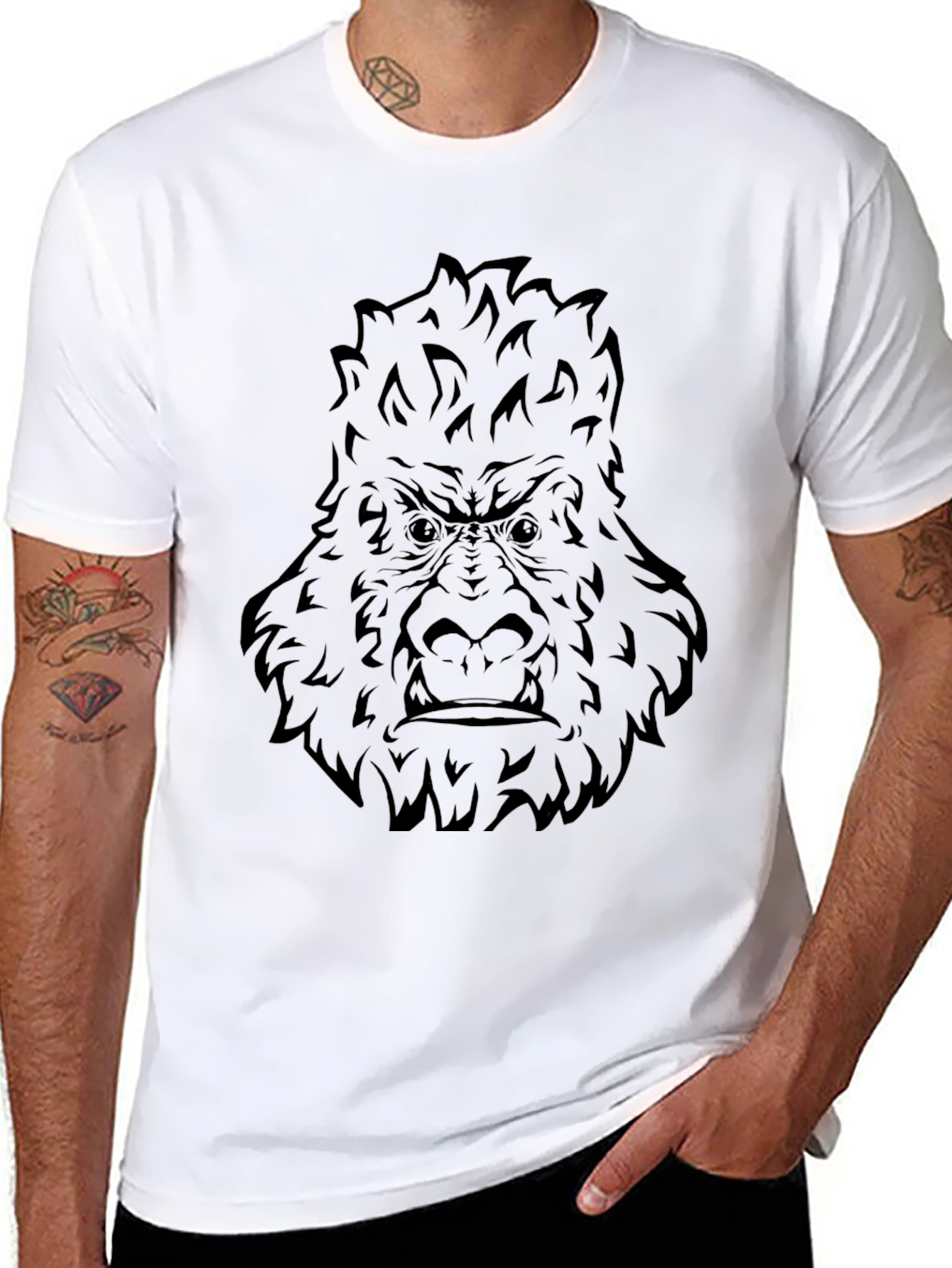 Black Graphic Gorilla Tee - Black Cotton Blend T-Shirt view 8
