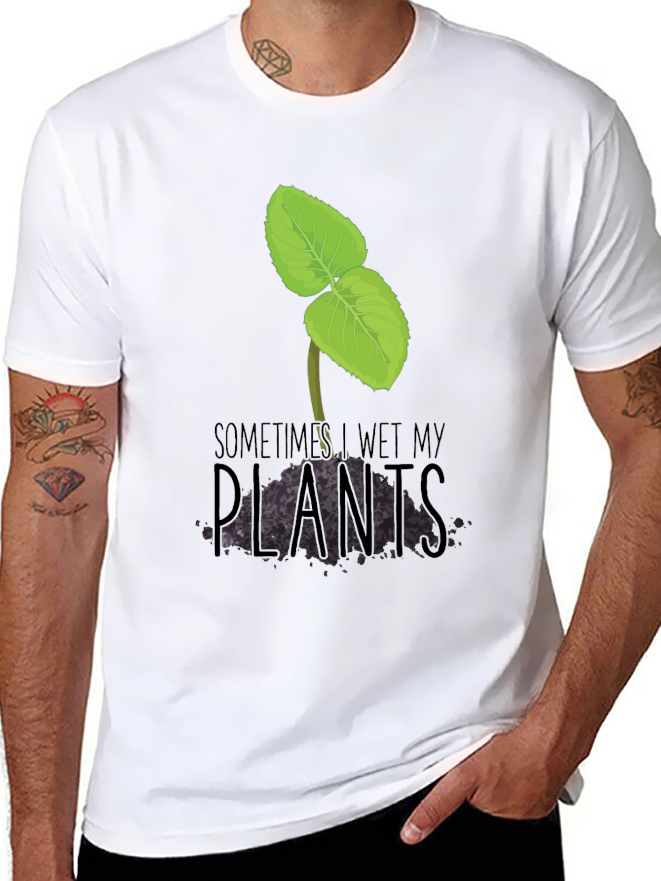 Black Funny 'Sometimes I Wet My Plants' Graphic Tee view 8