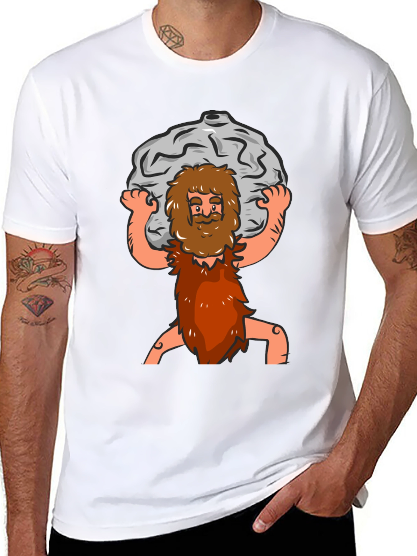 Black Atlas Caveman Cartoon Graphic T-Shirt view 8