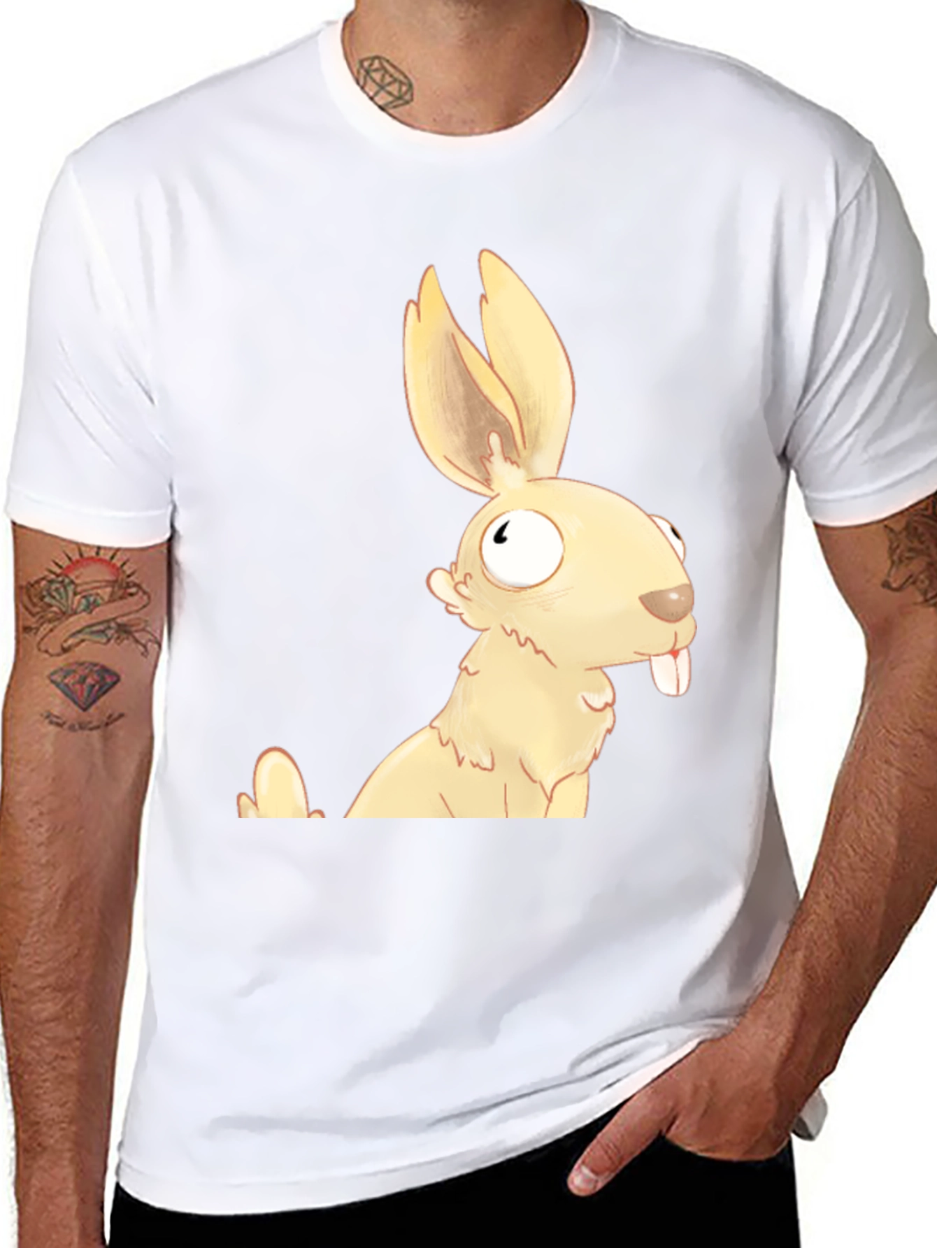 Black Funny Cartoon Rabbit Graphic T-Shirt view 8
