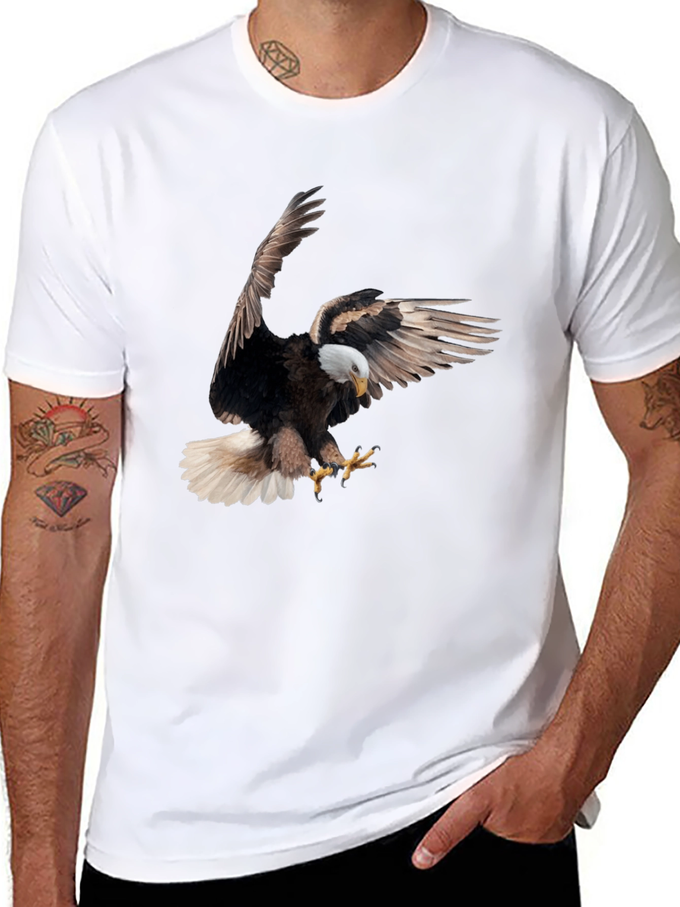 Black Bald Eagle Graphic Tee - Black Cotton Blend view 8