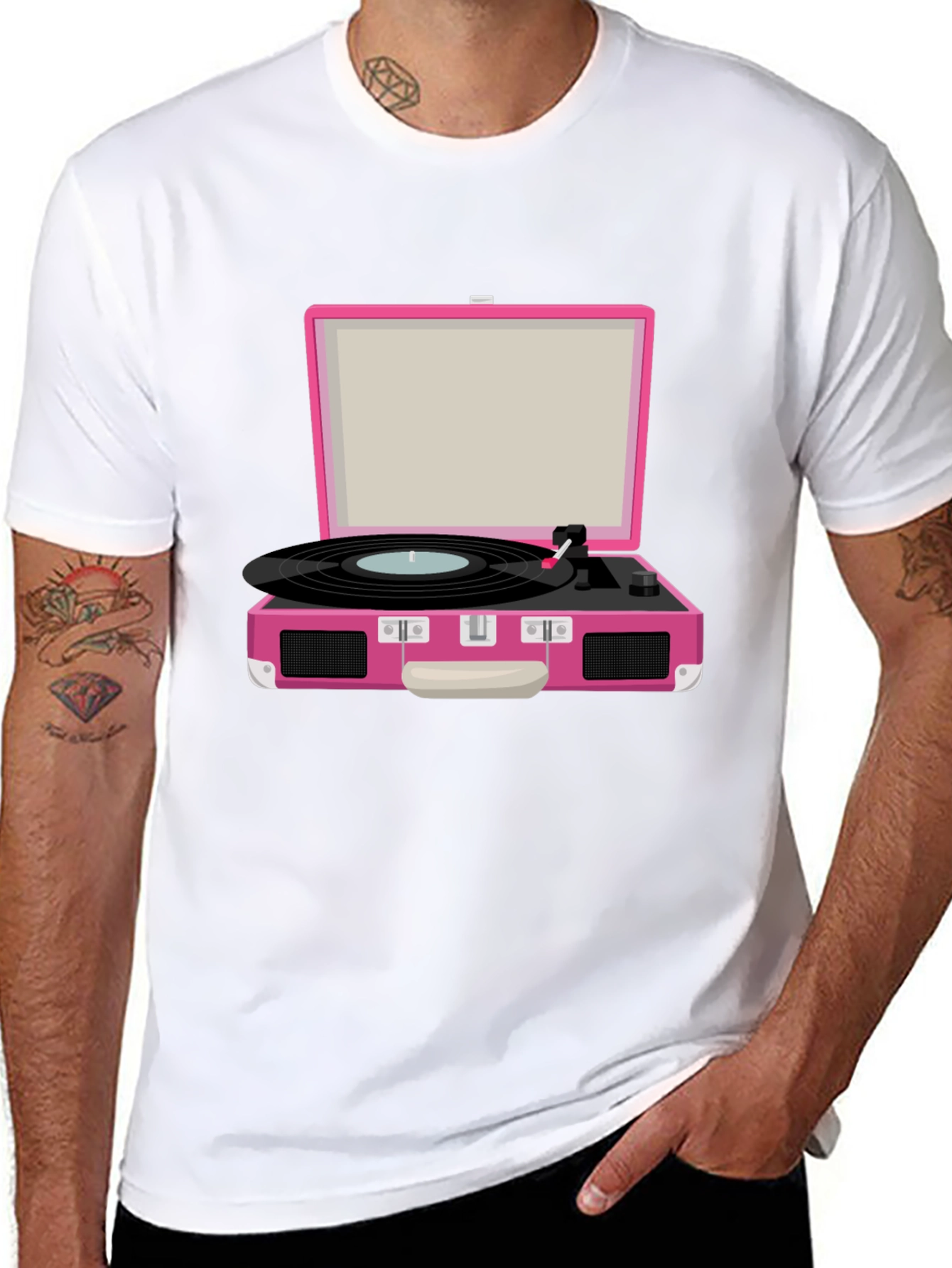 Retro Pink Record Player Graphic Tee - Music Lover T-Shirt - 8