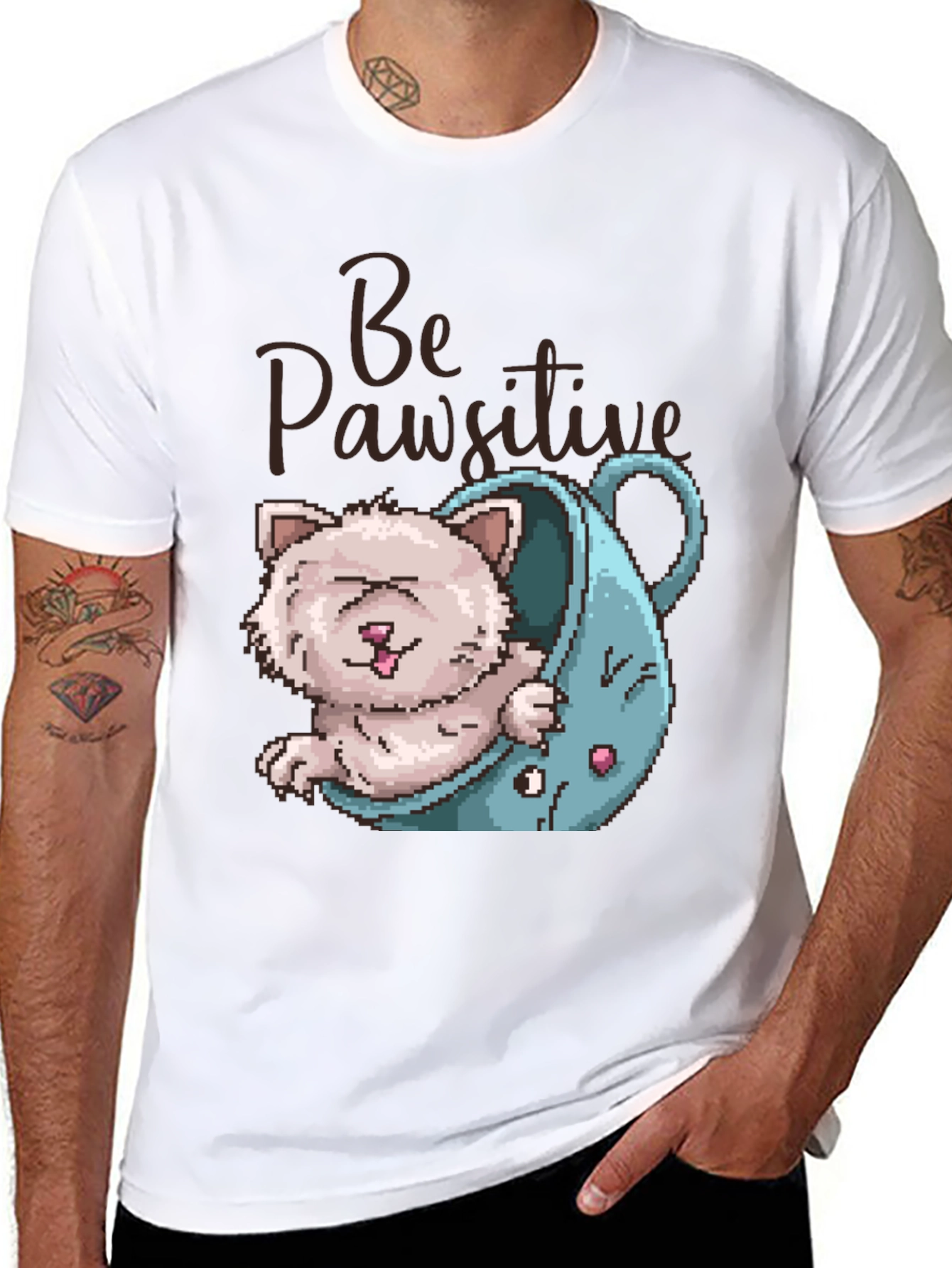 Black Be Pawsitive Cat Lover T-Shirt view 8