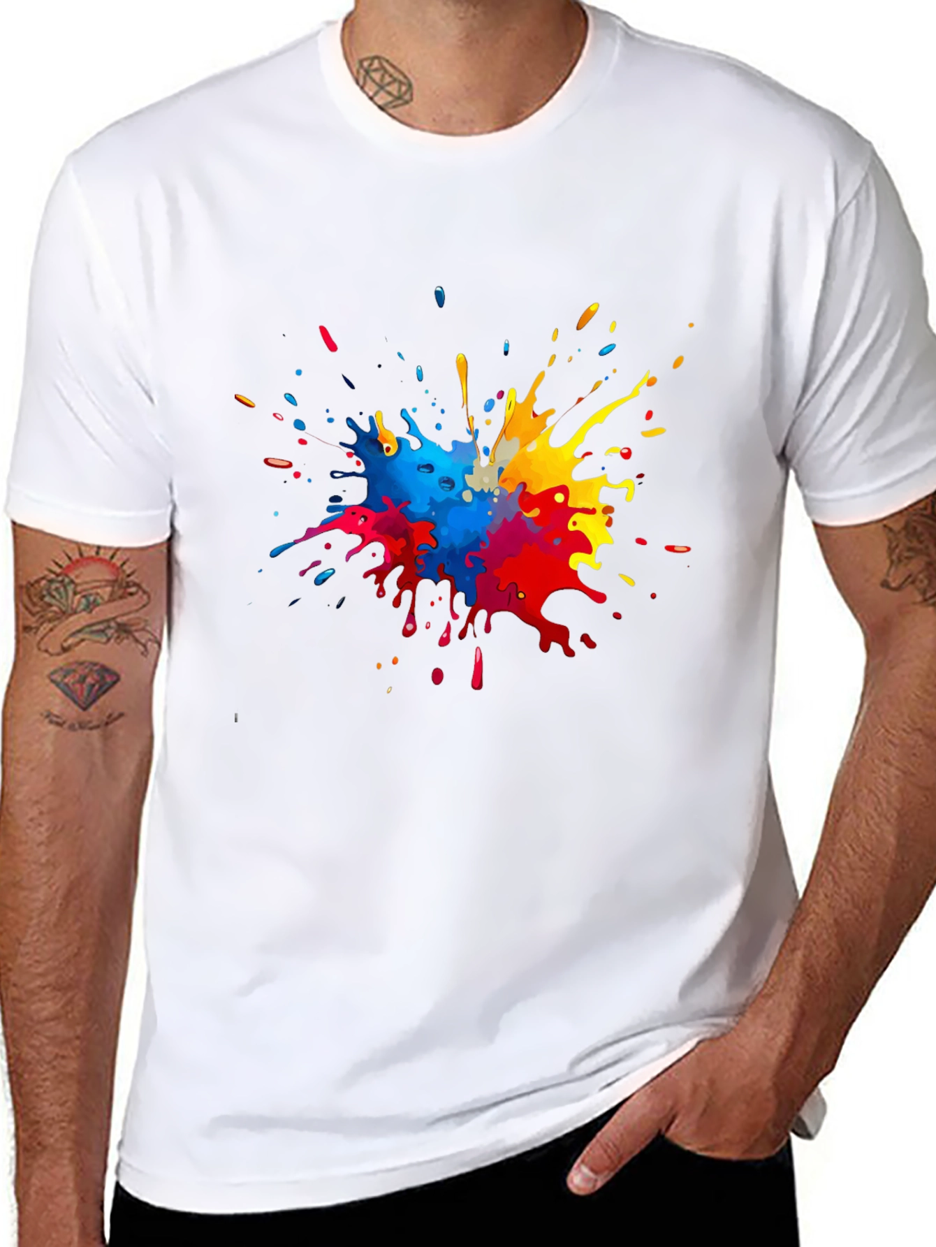 Black Colorful Paint Splatter Graphic T-Shirt view 8