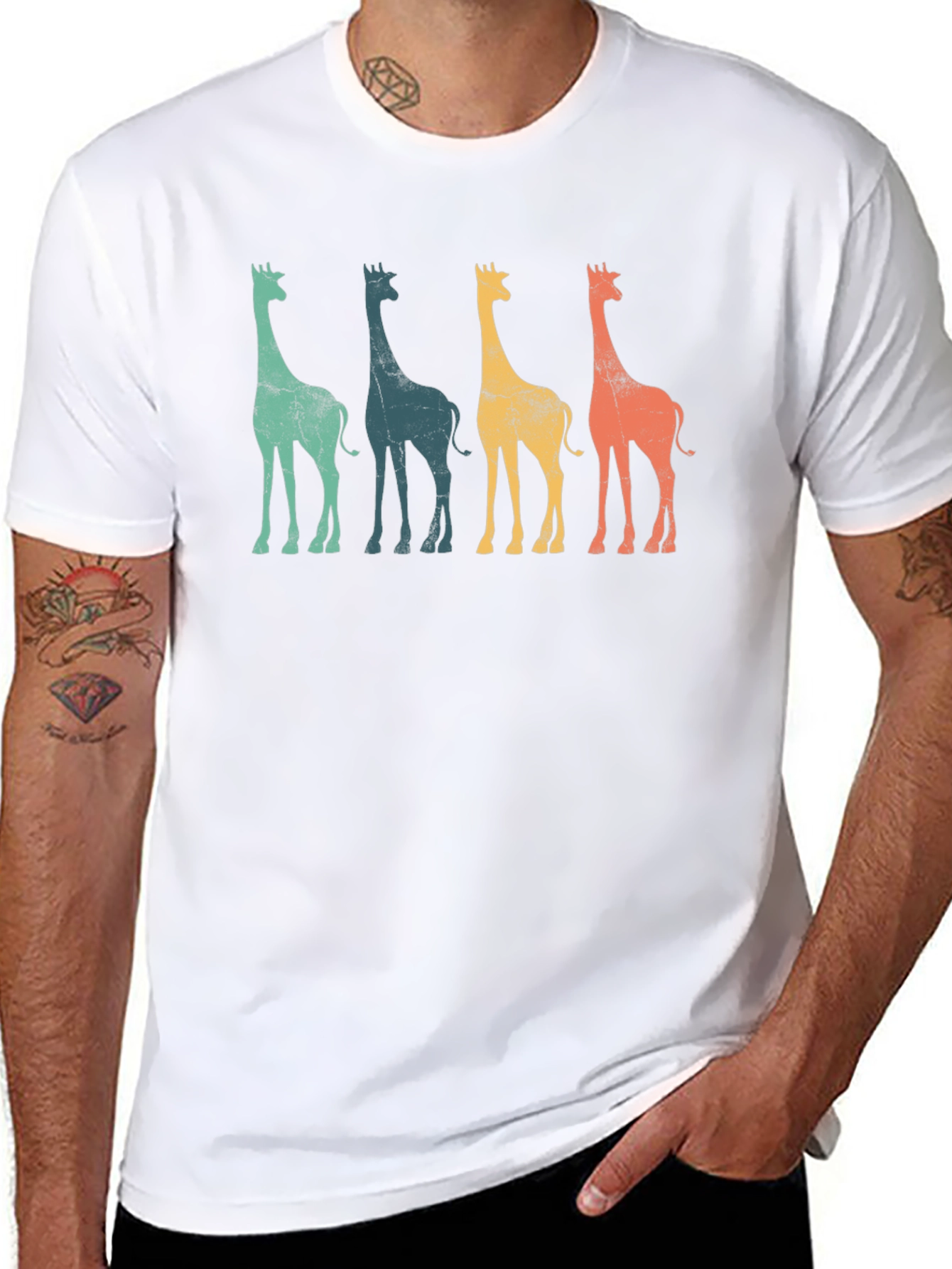 Black Retro Giraffe Graphic Tee - Cool Animal T-Shirt view 8
