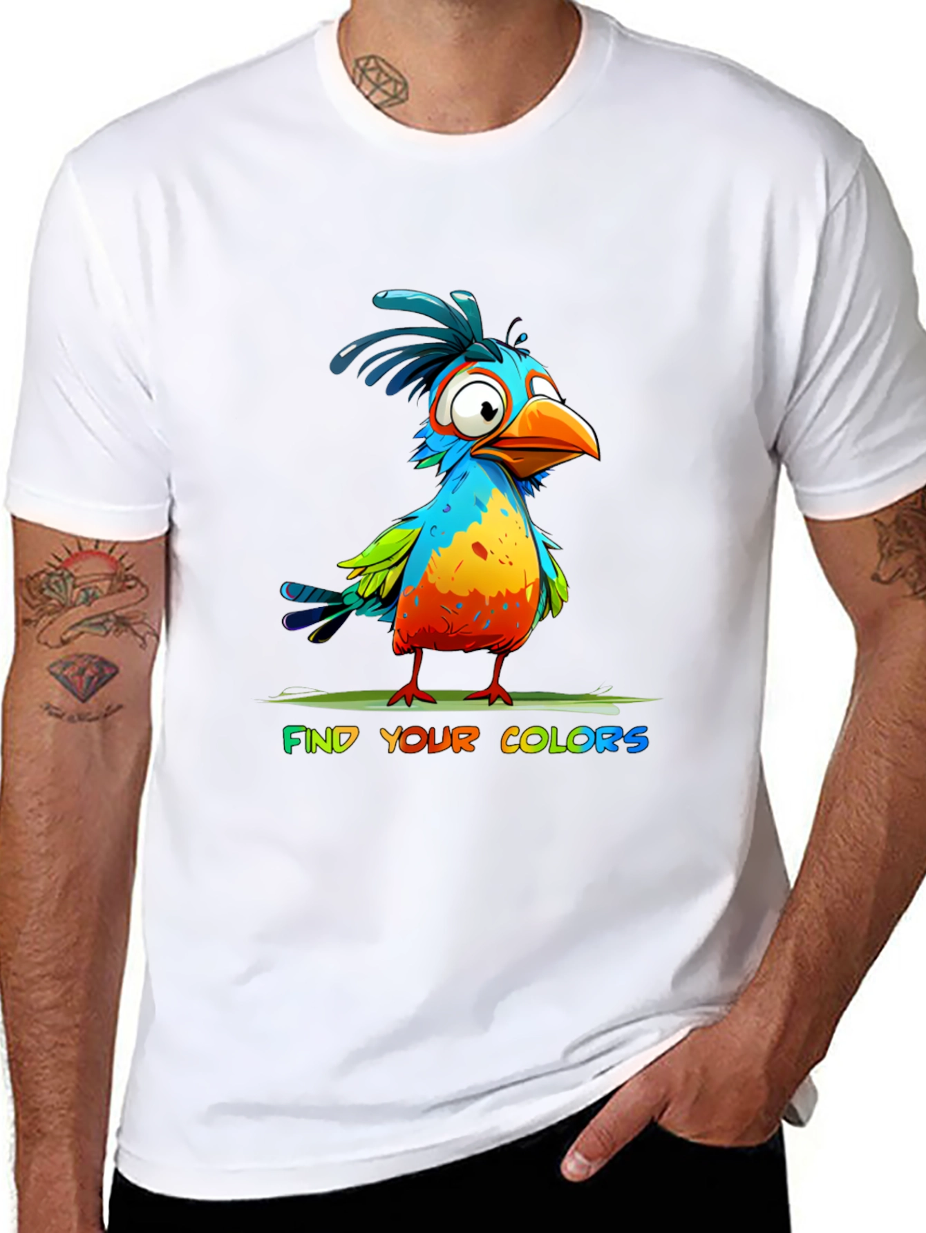 Black Colorful Cartoon Bird T-Shirt - Find Your Colors view 8