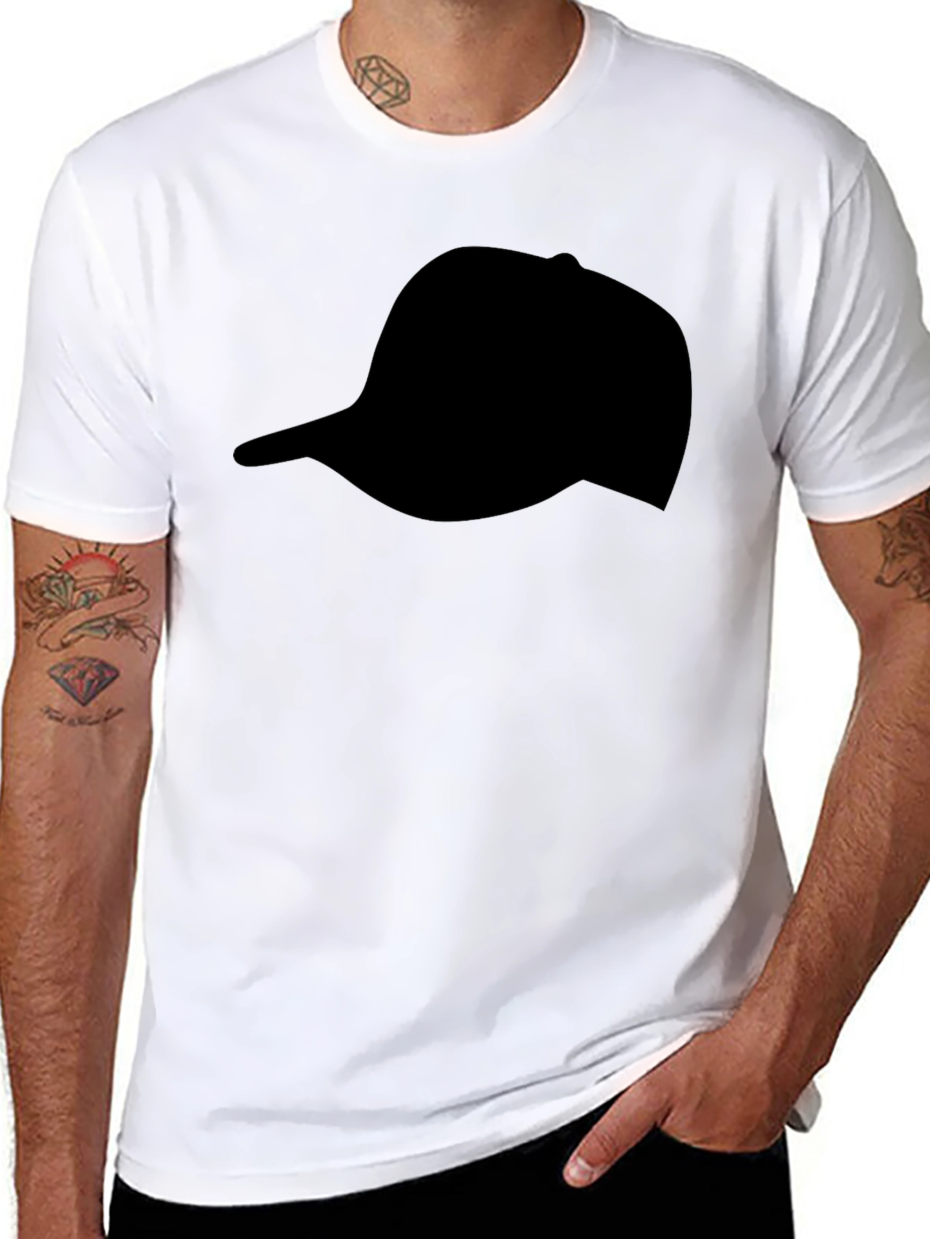 Black Black Hat Silhouette T-Shirt | Casual Graphic Tee view 8