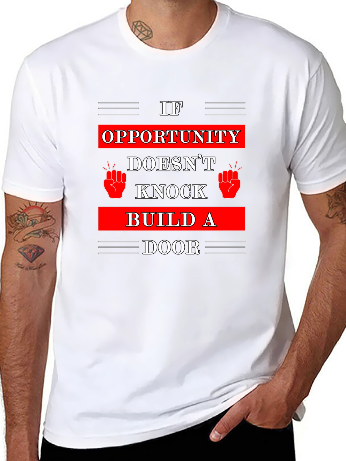 Black Opportunity Knocks T-Shirt - Build A Door view 8