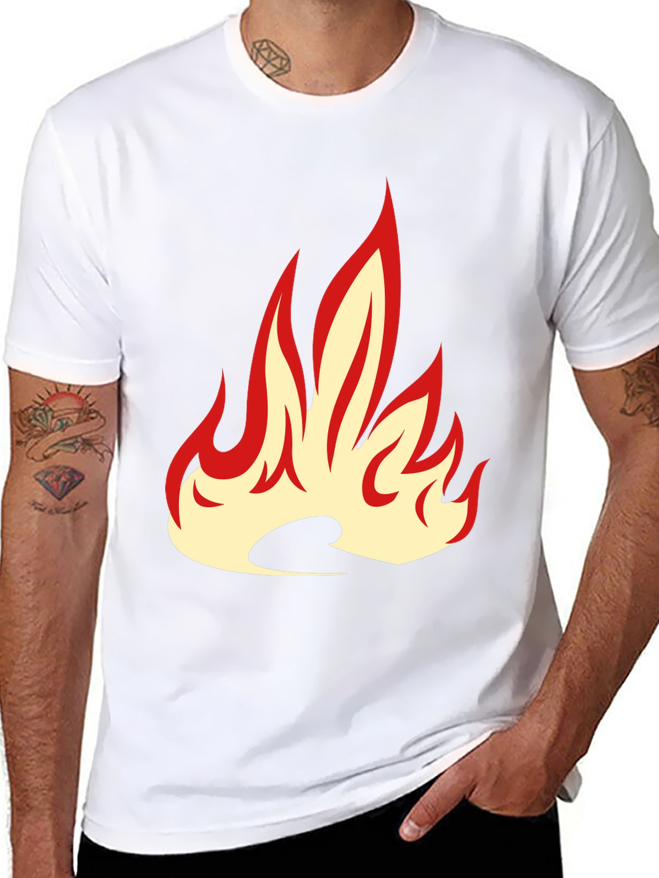 Black Fiery Flame Graphic Tee - Bold Black T-Shirt view 8