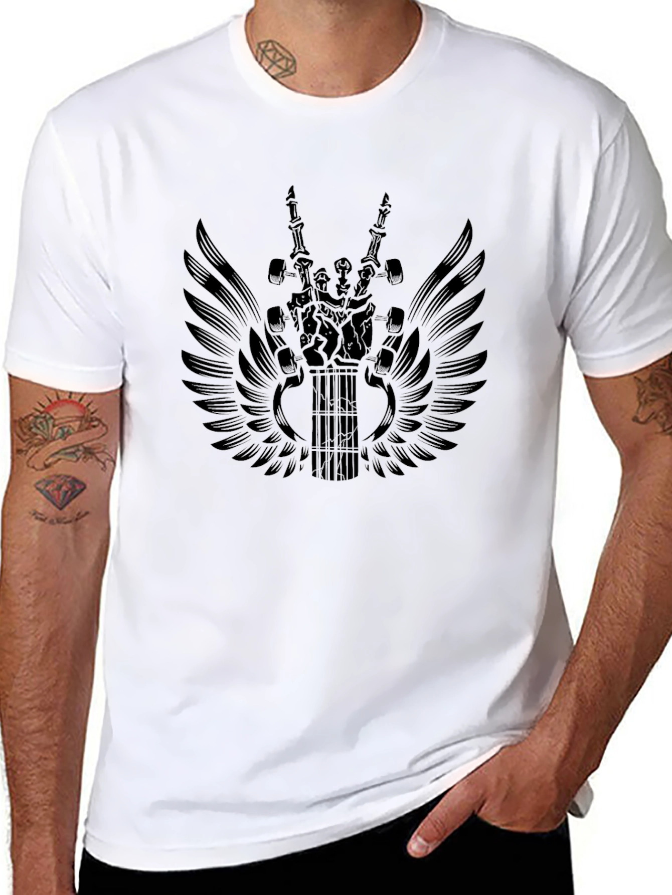 Black Winged Guitar Graphic Tee - Rocker Style view 8