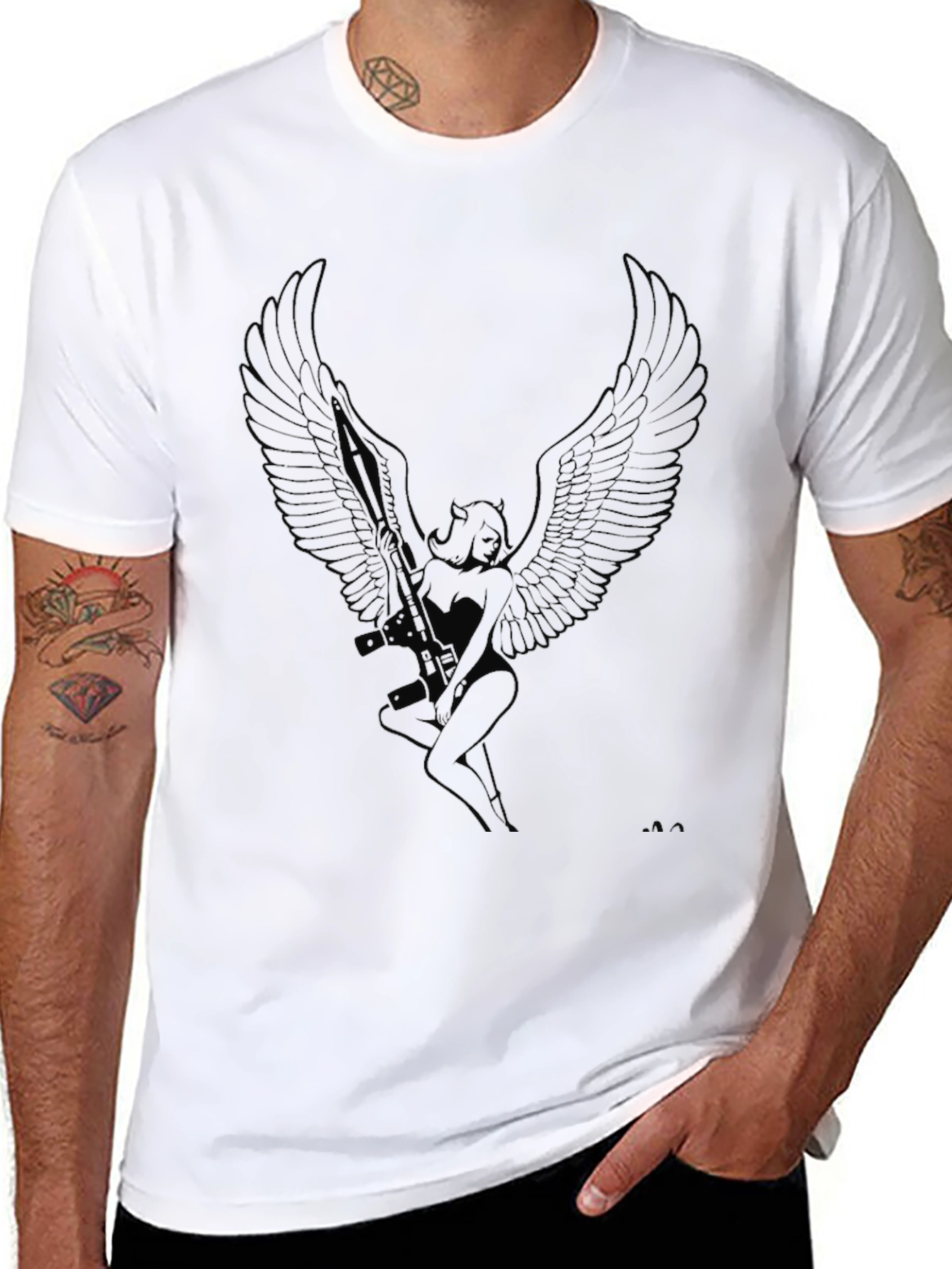 Black Winged Angel Graphic Tee - Black Cotton Comfort view 8