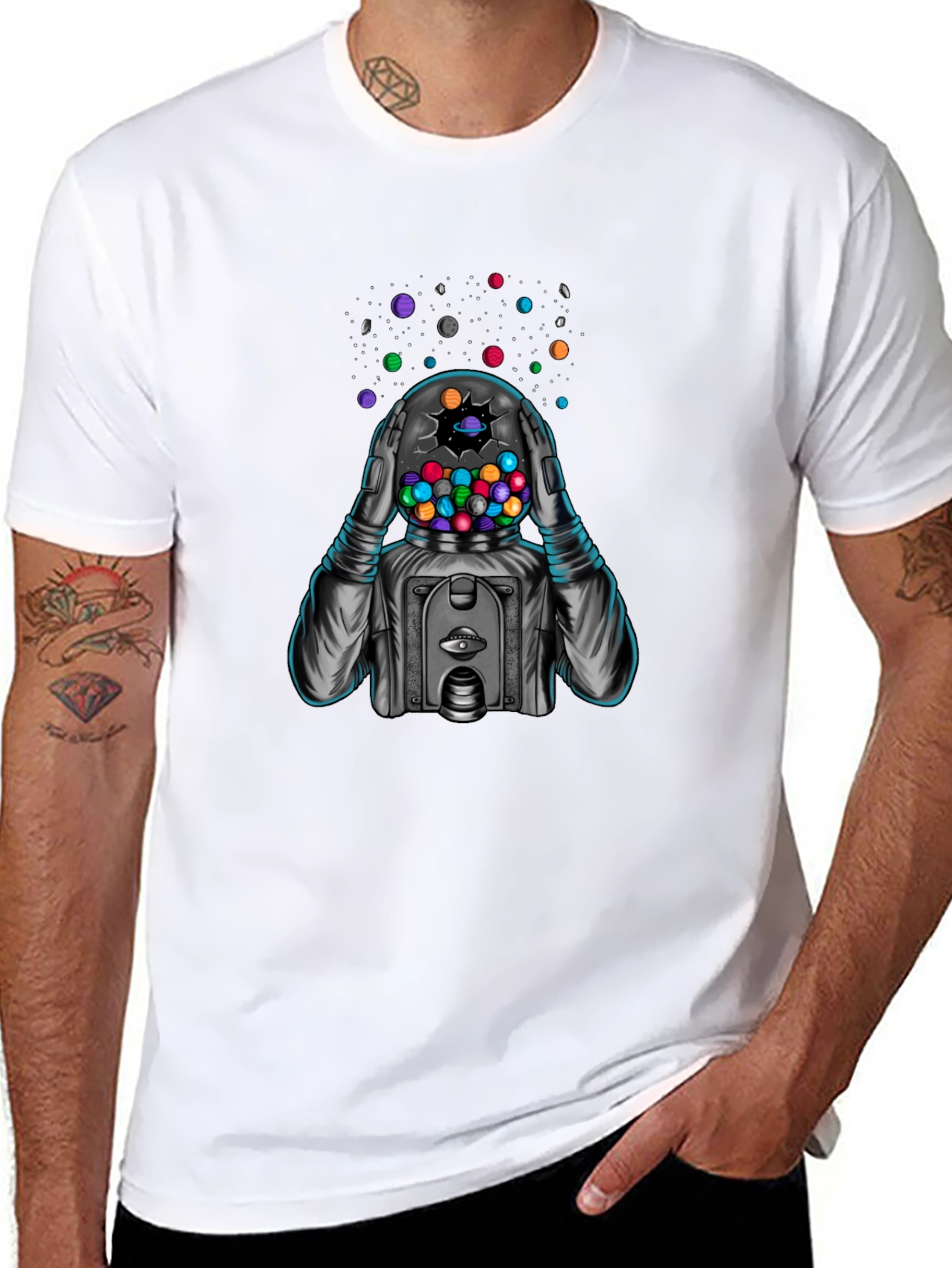 Black Astronaut Gumball Head Black Graphic Tee view 8