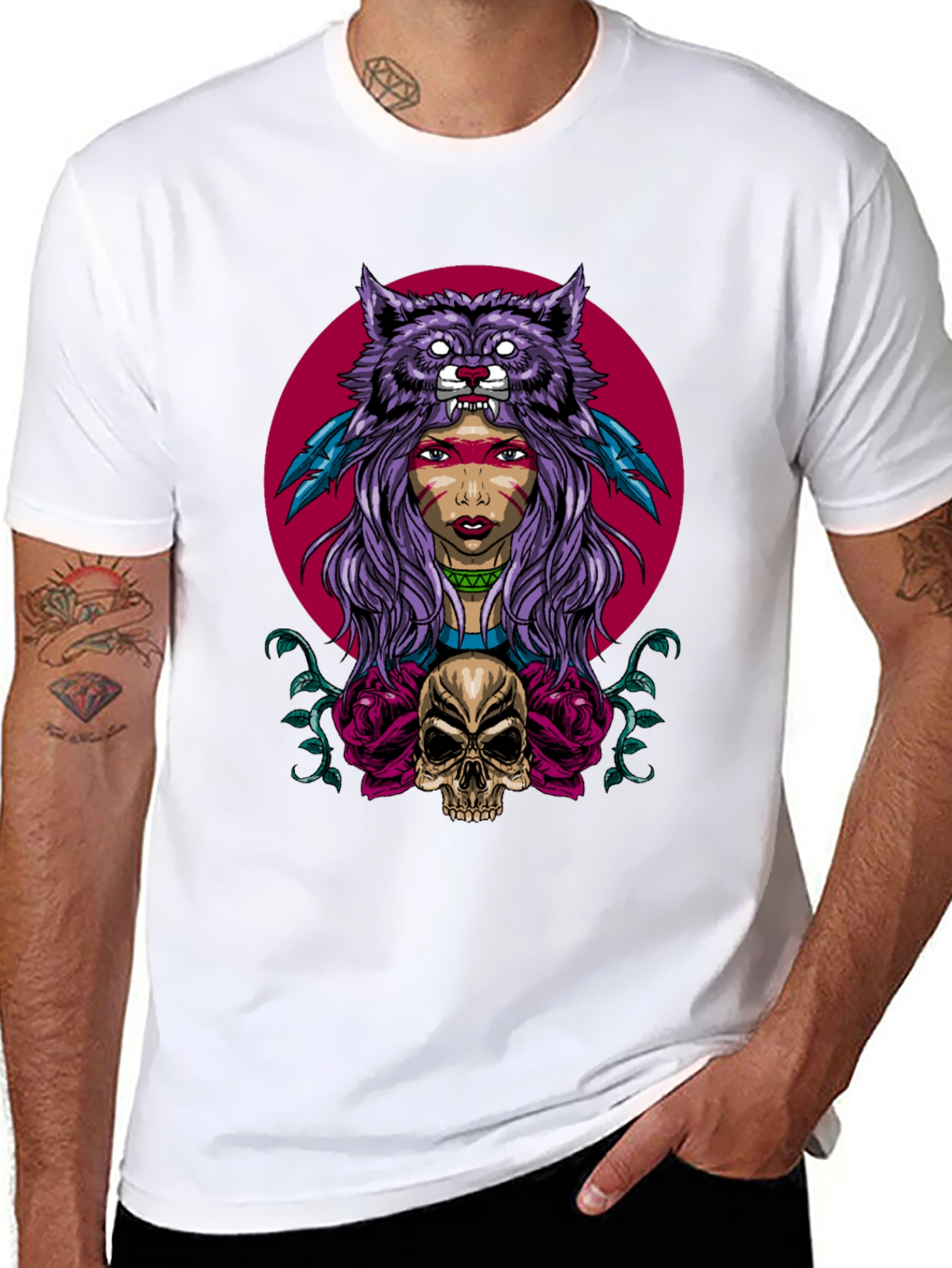 Black Wolf Headdress Skull Graphic Tee view 8