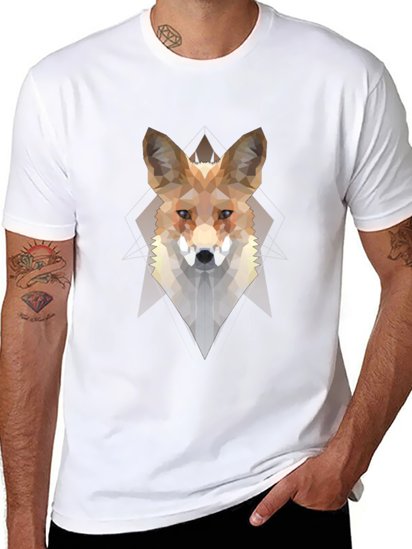 Black Geometric Fox Graphic Tee - Men's Black T-Shirt view 8