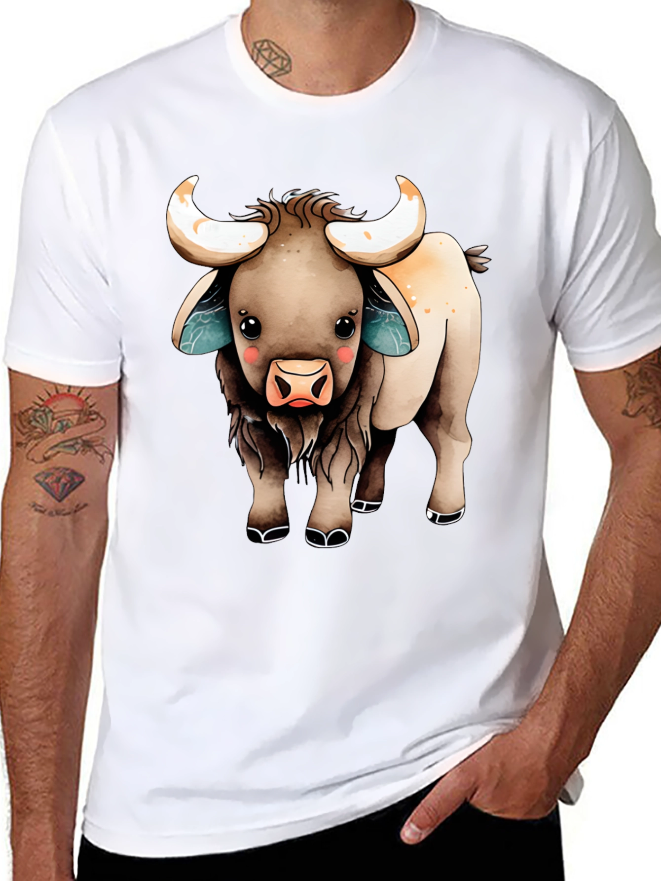 Black Cute Cartoon Highland Cow T-Shirt view 8